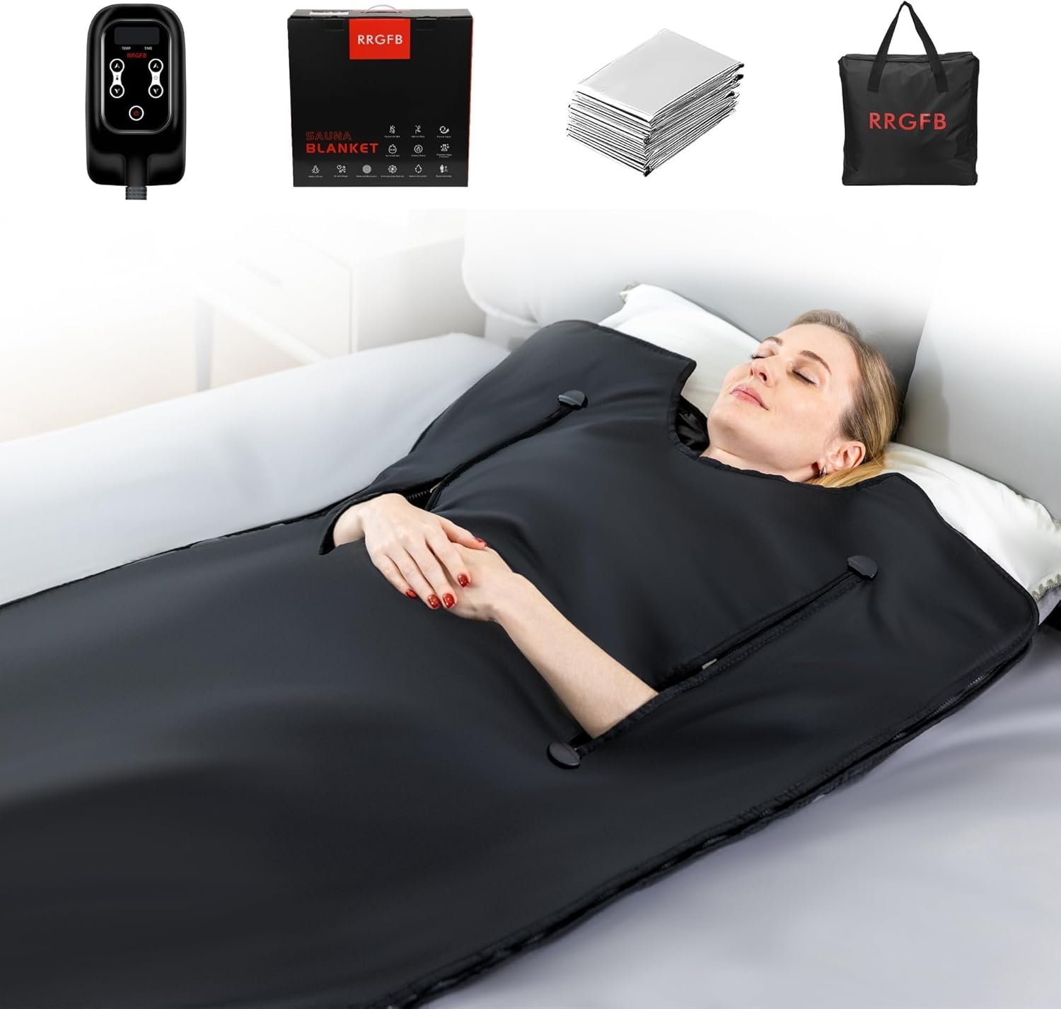 Portable Infrared Sauna Blanket, Detox & Relaxation at Home, Adjustable Timer 1-60 Min, Temperature Range 86-158℉, 6 ft x 2.6 ft, Oxford Fabric