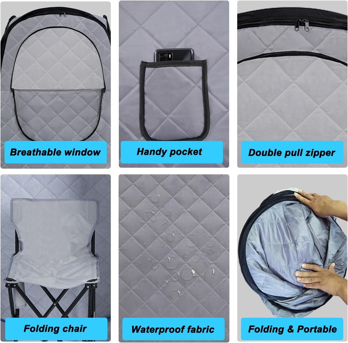 Foldable Portable Steam Sauna, Personal Sauna Tent for Home SPA with 1000w 2.2L Steamer, Folding Chair, Remote Control, Gray 2 Foldable Portable Steam Sauna, Personal Sauna Tent for Home SPA with 1000w 2.2L Steamer, Folding Chair, Remote Control, Gray - Image 2