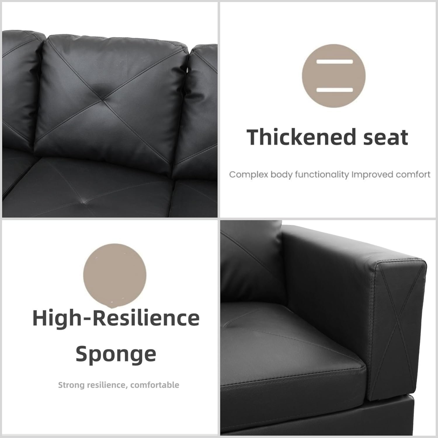 Leather Sectional Couch, Modern L Shaped Couches for Living Room, Comfy 4 Seat Modular Sectional Sofa with Ottoman Storage for Bedroom Apartment, Black 5 Leather Sectional Couch, Modern L Shaped Couches for Living Room, Comfy 4 Seat Modular Sectional Sofa with Ottoman Storage for Bedroom Apartment, Black - Image 5