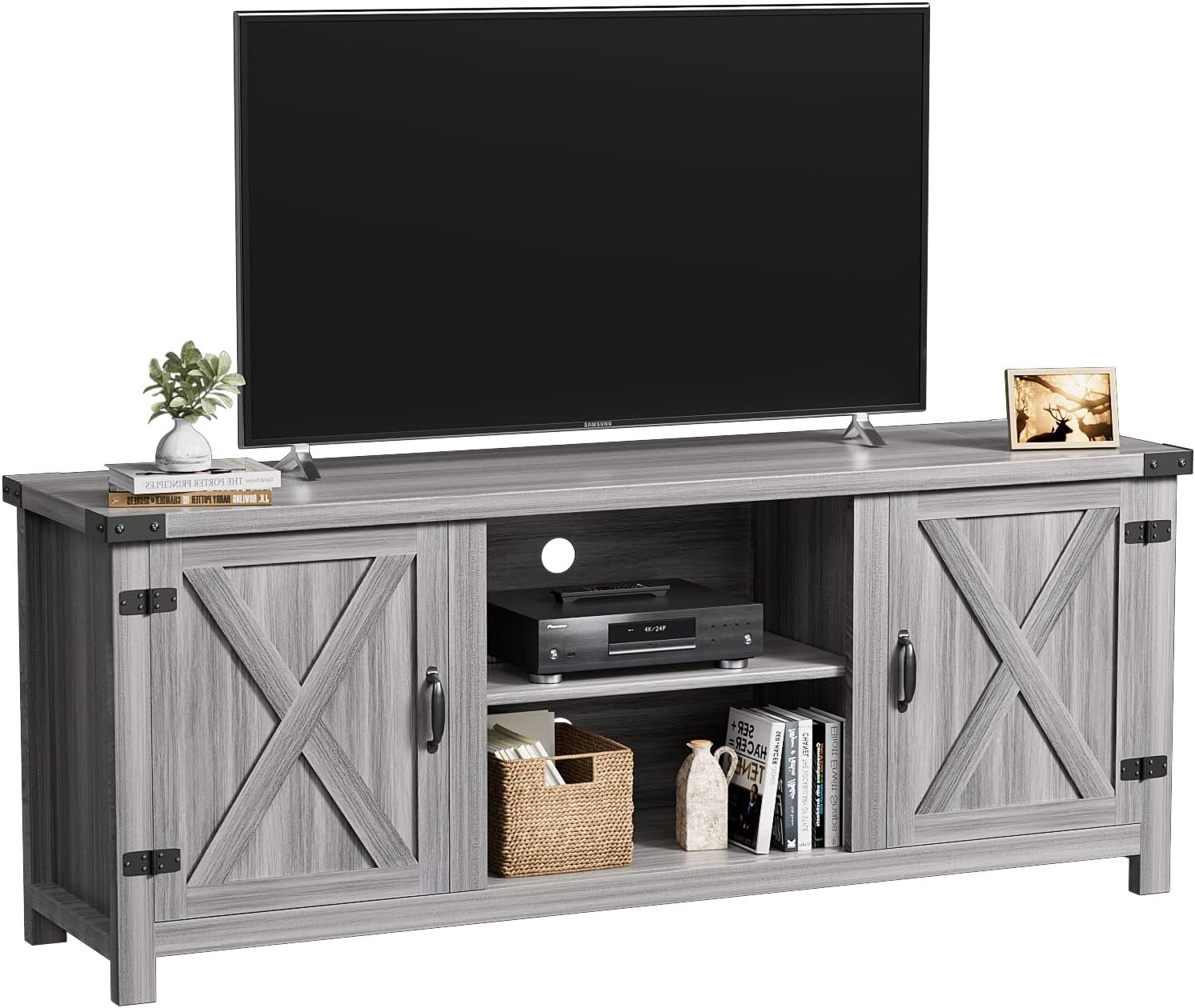 YESHOMY Modern Farmhouse TV Stand with Two Barn Doors and Storage Cabinets for Televisions up to 65+ Inch, Entertainment Center Console Table, Media Furniture for Living Room, 58 Inch, Gray Wash 6 YESHOMY Modern Farmhouse TV Stand with Two Barn Doors and Storage Cabinets for Televisions up to 65+ Inch, Entertainment Center Console Table, Media Furniture for Living Room, 58 Inch, Gray Wash - Image 6