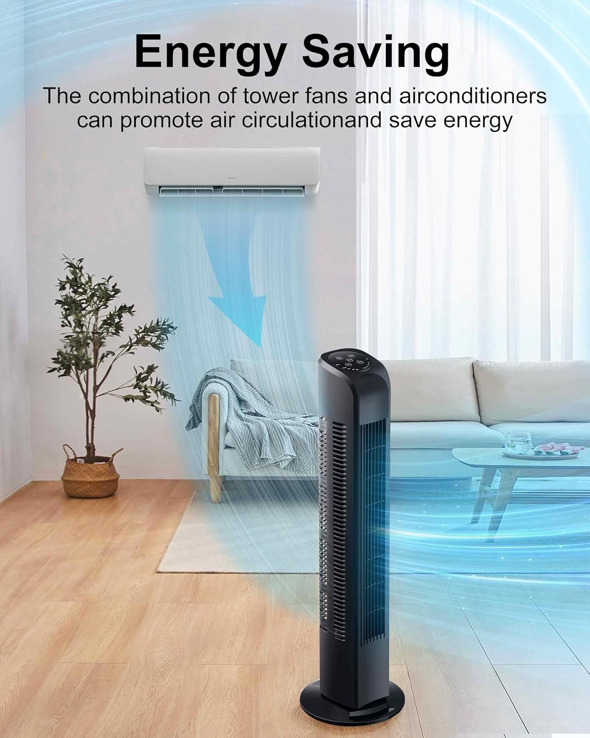 Oscillating Tower Fan with Remote, Electric Standing Tower Fan Floor Fan for Bedroom Indoor Office and Home Use,Quiet Cooling Portable Bladeless Tower Fans, 30 inchs, Black Tower Fan 7 Oscillating Tower Fan with Remote, Electric Standing Tower Fan Floor Fan for Bedroom Indoor Office and Home Use,Quiet Cooling Portable Bladeless Tower Fans, 30 inchs, Black Tower Fan - Image 7
