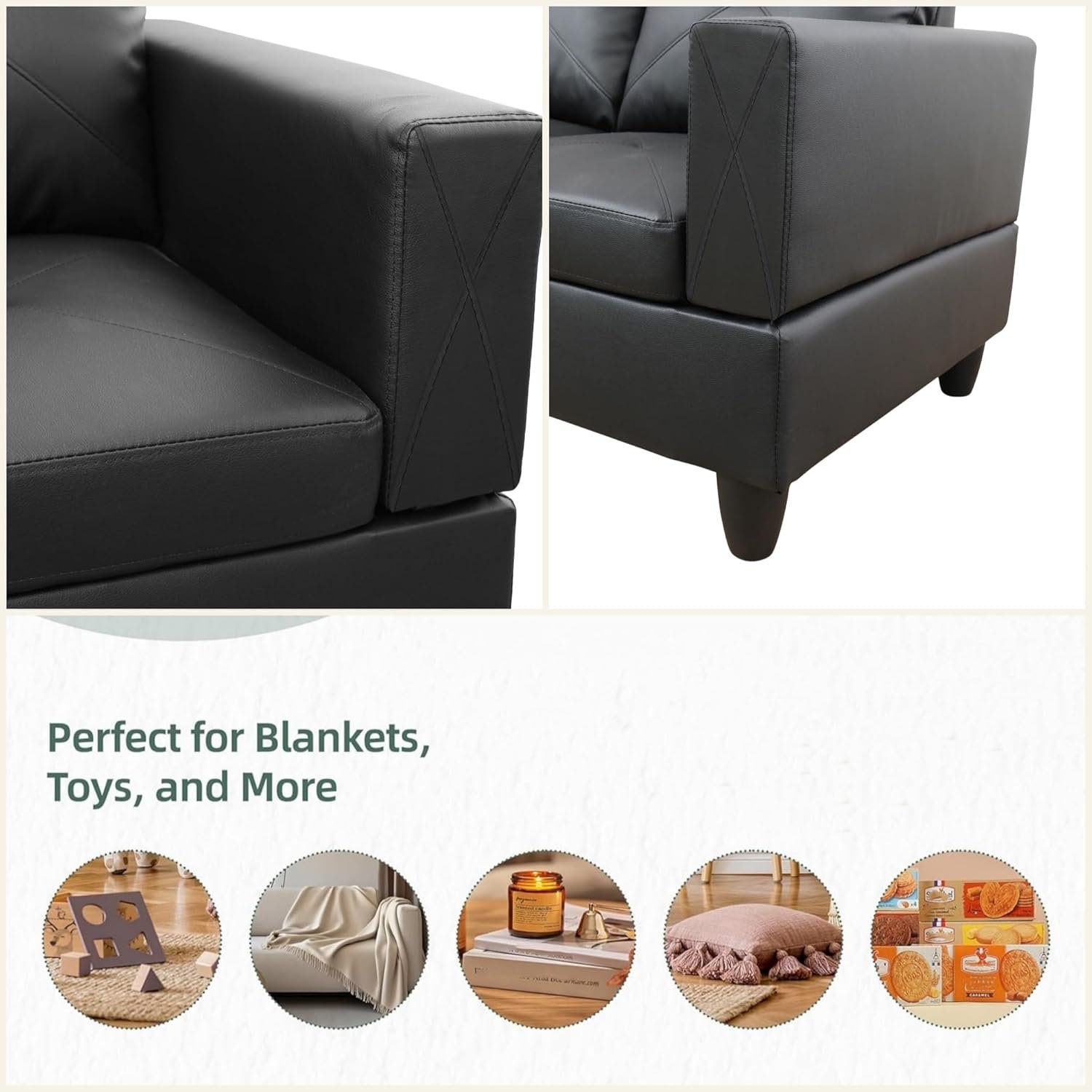 Leather Sectional Couch, Modern L Shaped Couches for Living Room, Comfy 4 Seat Modular Sectional Sofa with Ottoman Storage for Bedroom Apartment, Black 4 Leather Sectional Couch, Modern L Shaped Couches for Living Room, Comfy 4 Seat Modular Sectional Sofa with Ottoman Storage for Bedroom Apartment, Black - Image 4