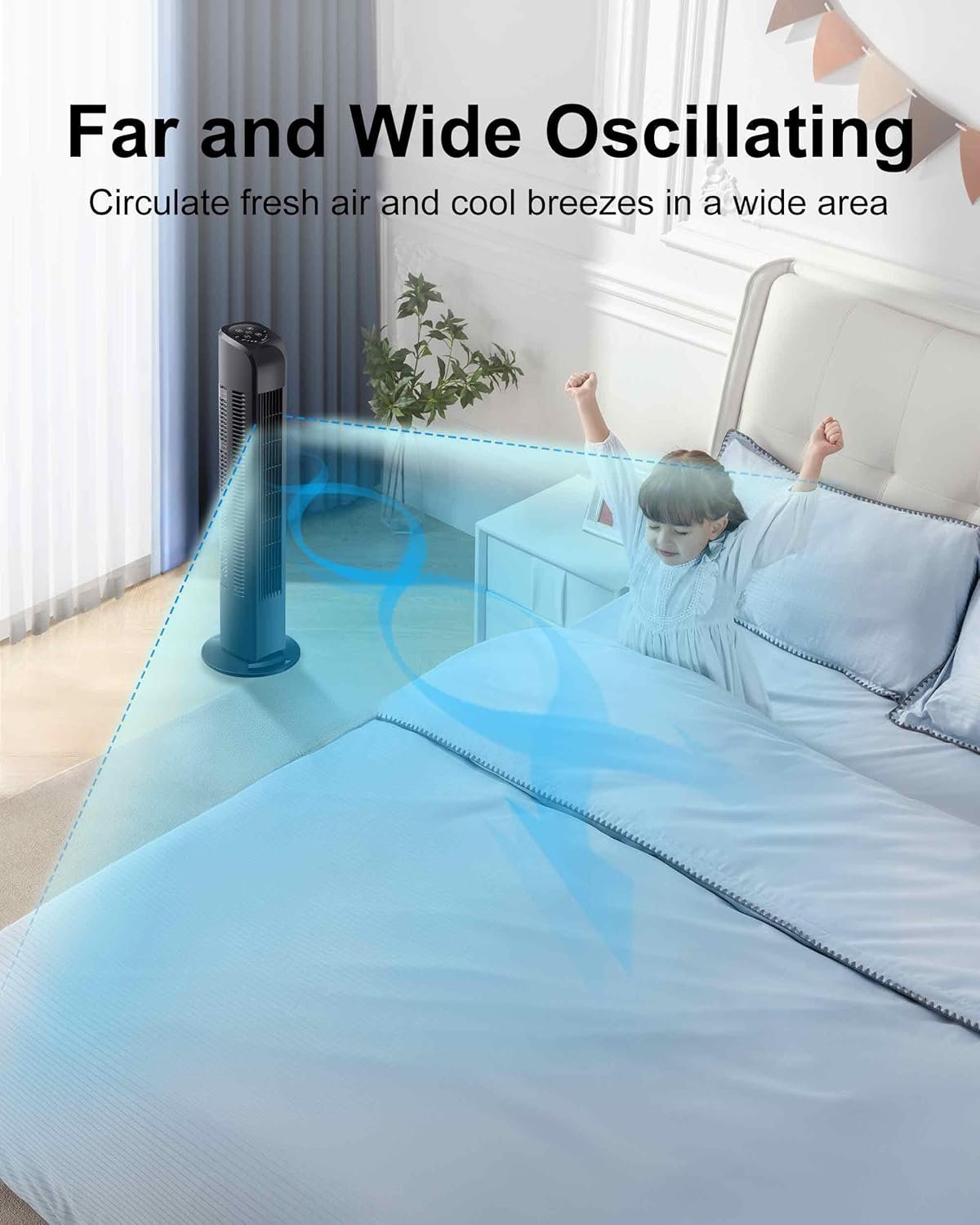 Oscillating Tower Fan with Remote, Electric Standing Tower Fan Floor Fan for Bedroom Indoor Office and Home Use,Quiet Cooling Portable Bladeless Tower Fans, 30 inchs, Black Tower Fan 6 Oscillating Tower Fan with Remote, Electric Standing Tower Fan Floor Fan for Bedroom Indoor Office and Home Use,Quiet Cooling Portable Bladeless Tower Fans, 30 inchs, Black Tower Fan - Image 6