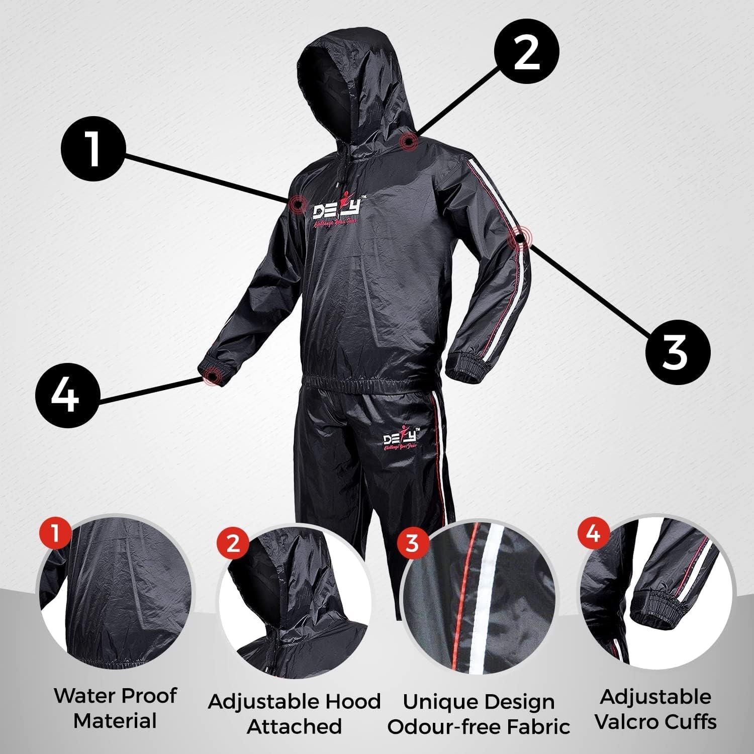 DEFY Heavy Duty Sauna Suit for Weight Loss Full Body Wrap Hoodie Men Women Anti-Rip Sweat suit Gym Workout Exercise Gear 5 DEFY Heavy Duty Sauna Suit for Weight Loss Full Body Wrap Hoodie Men Women Anti-Rip Sweat suit Gym Workout Exercise Gear - Image 5