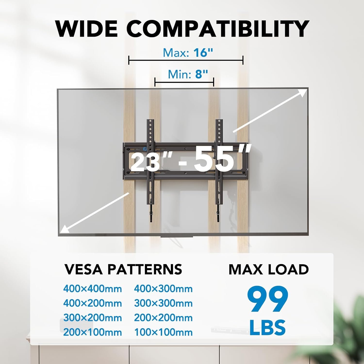 Pipishell UL Listed Tilt TV Wall Mount Bracket Low Profile for Most 23-55 Inch LED LCD OLED 4K Flat Curved TVs up to 99lbs Max VESA 400x400mm, 8° Tilting for Anti-Glaring, Fits 8-16 inch Wood Stud 6 Pipishell UL Listed Tilt TV Wall Mount Bracket Low Profile for Most 23-55 Inch LED LCD OLED 4K Flat Curved TVs up to 99lbs Max VESA 400x400mm, 8° Tilting for Anti-Glaring, Fits 8-16 inch Wood Stud - Image 6