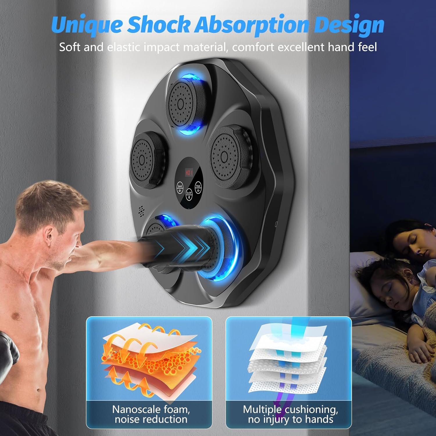 Music Boxing Machine, Interactive Punching Trainer with Boxing Gloves, Large Size Wall Mounted Electronic Boxing Target for Adults Kids, 9 Modes & 9 Speeds 5 Music Boxing Machine, Interactive Punching Trainer with Boxing Gloves, Large Size Wall Mounted Electronic Boxing Target for Adults Kids, 9 Modes & 9 Speeds - Image 5