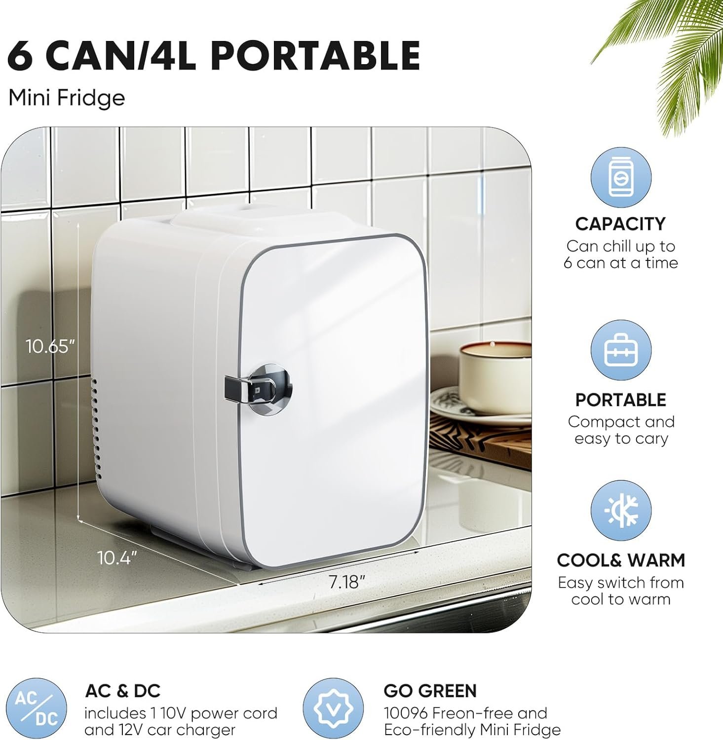 Sweetcrispy Mini Fridge, Portable Small Refrigerator 4L/6 Can Cooler & Warmer Compact Fridges for SkinCare, Food and Drinks, Bedroom, Dorm, Car, Office, White 6 Sweetcrispy Mini Fridge, Portable Small Refrigerator 4L/6 Can Cooler & Warmer Compact Fridges for SkinCare, Food and Drinks, Bedroom, Dorm, Car, Office, White - Image 6
