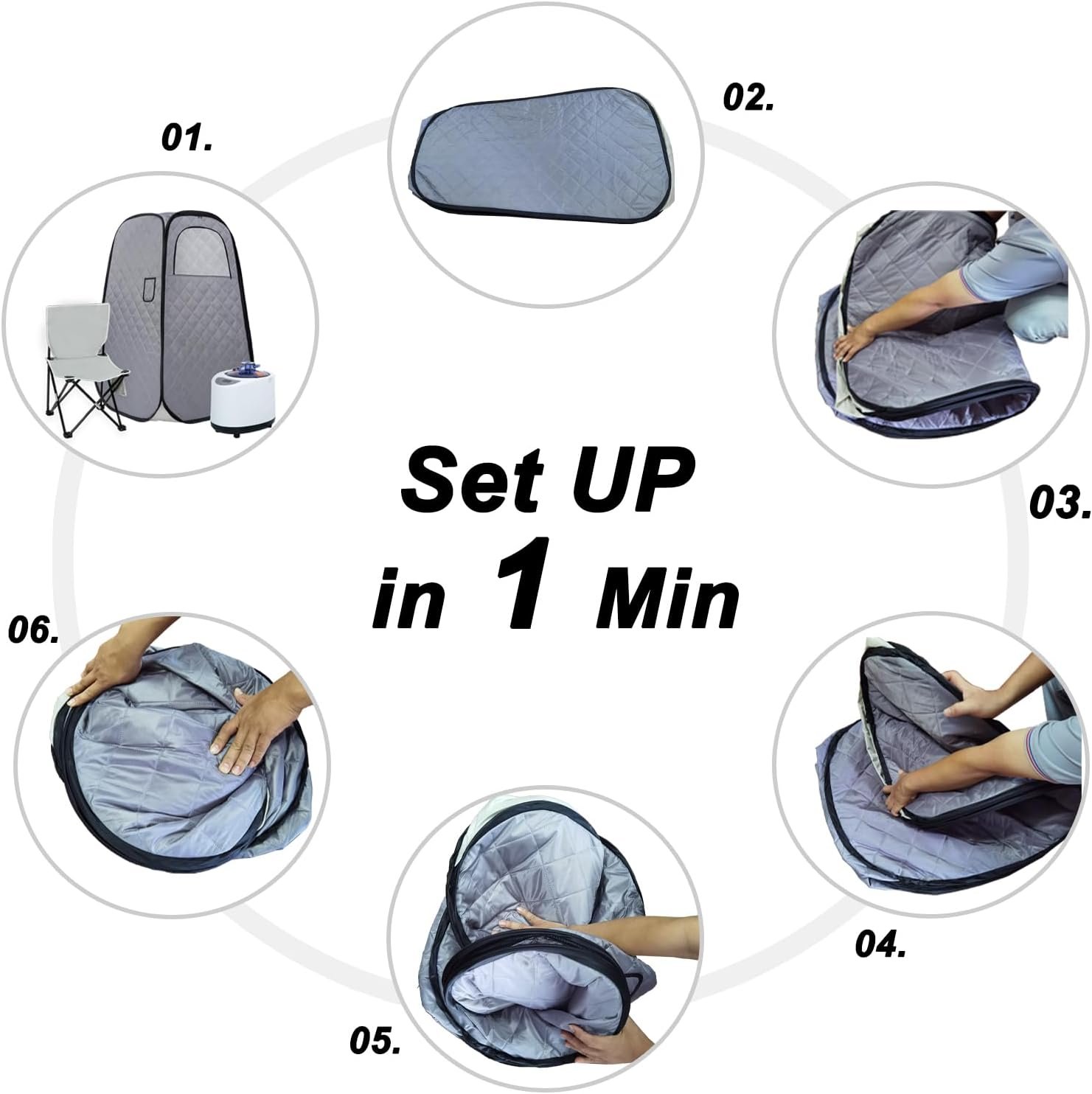 Foldable Portable Steam Sauna, Personal Sauna Tent for Home SPA with 1000w 2.2L Steamer, Folding Chair, Remote Control, Gray 7 Foldable Portable Steam Sauna, Personal Sauna Tent for Home SPA with 1000w 2.2L Steamer, Folding Chair, Remote Control, Gray - Image 7