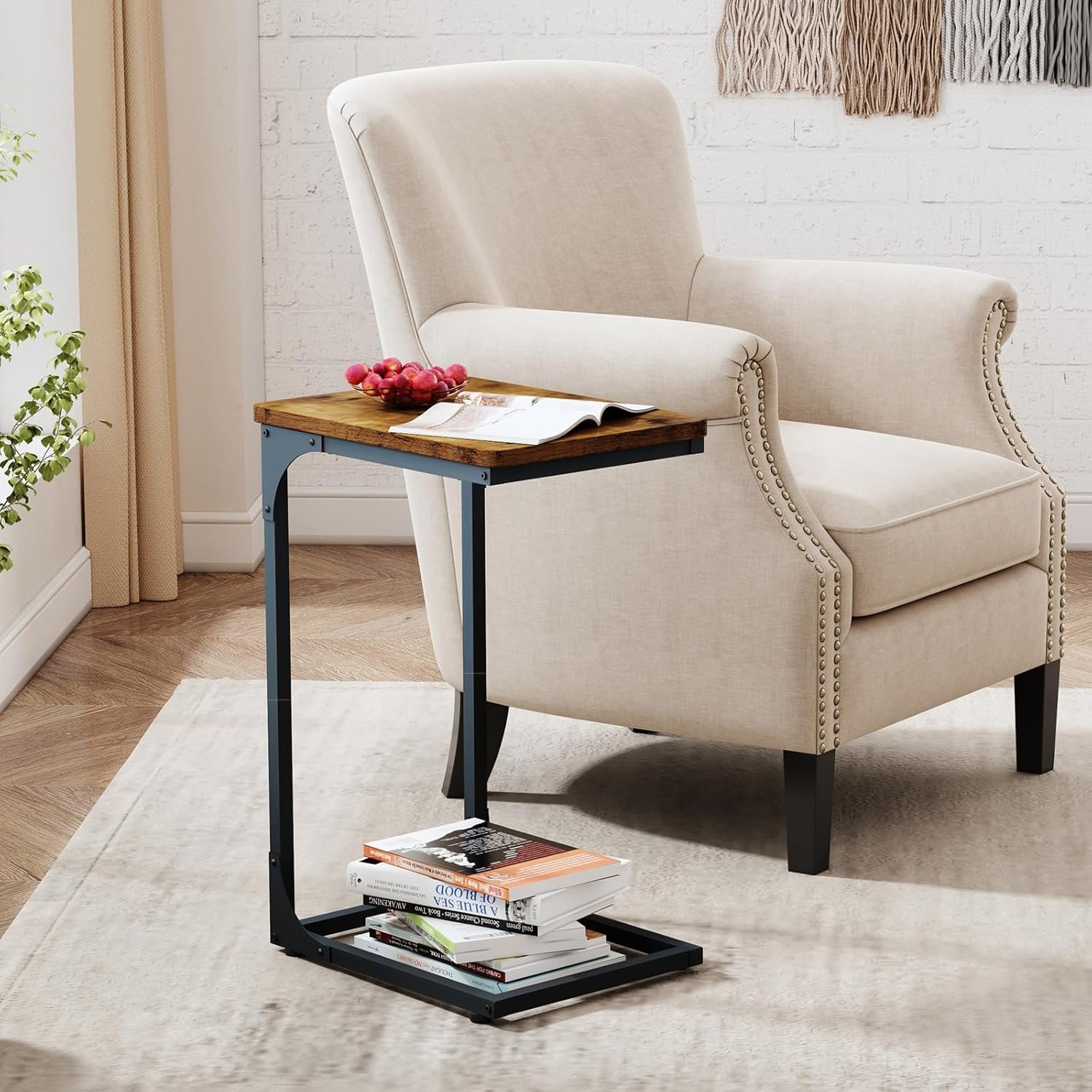 QEEIG C Table Side Table Set of 2 Living Room Sets C Shaped Couch Tray End Tables Farmhouse, Rustic Brown (017-30BN) 5 QEEIG C Table Side Table Set of 2 Living Room Sets C Shaped Couch Tray End Tables Farmhouse, Rustic Brown (017-30BN) - Image 5
