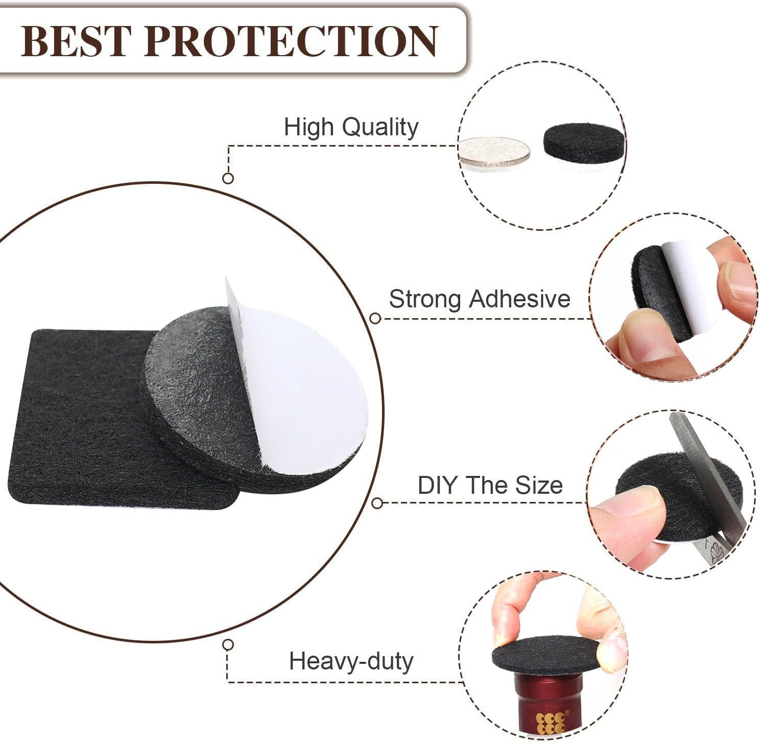 Yelanon Felt Furniture Pads -182 Pcs Premium Felt Pads for Chair Legs Furniture, Floor Protectors for Hardwood Floors, Black 3 Yelanon Felt Furniture Pads -182 Pcs Premium Felt Pads for Chair Legs Furniture, Floor Protectors for Hardwood Floors, Black - Image 3