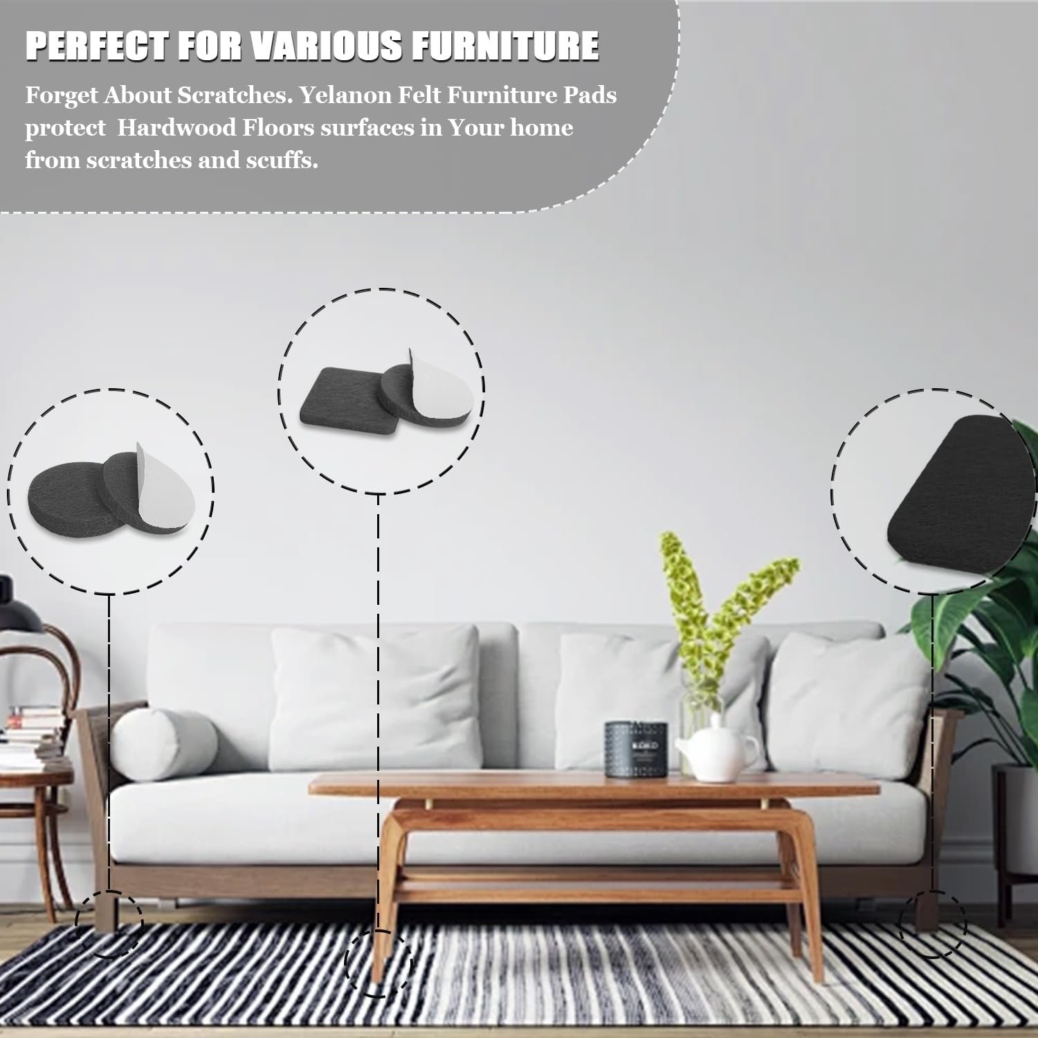Yelanon Felt Furniture Pads -182 Pcs Premium Felt Pads for Chair Legs Furniture, Floor Protectors for Hardwood Floors, Black 7 Yelanon Felt Furniture Pads -182 Pcs Premium Felt Pads for Chair Legs Furniture, Floor Protectors for Hardwood Floors, Black - Image 7