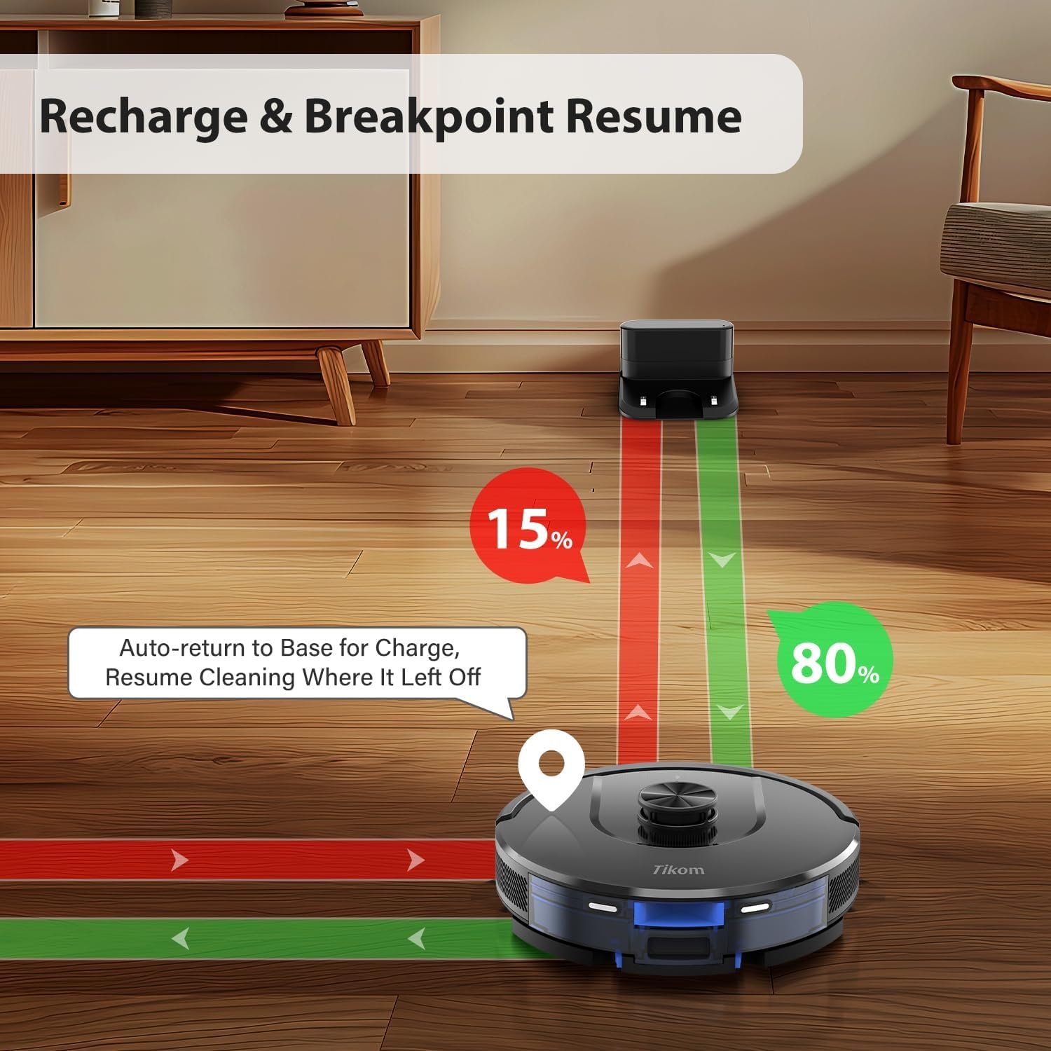 Tikom Robot Vacuum and Mop Combo, 5000Pa Suction, Smart Mapping, 45dB Robotic Vacuum Cleaner for Carpets, Pet Hair, Hardfloors (L8000 Pro) 7 Tikom Robot Vacuum and Mop Combo, 5000Pa Suction, Smart Mapping, 45dB Robotic Vacuum Cleaner for Carpets, Pet Hair, Hardfloors (L8000 Pro) - Image 7