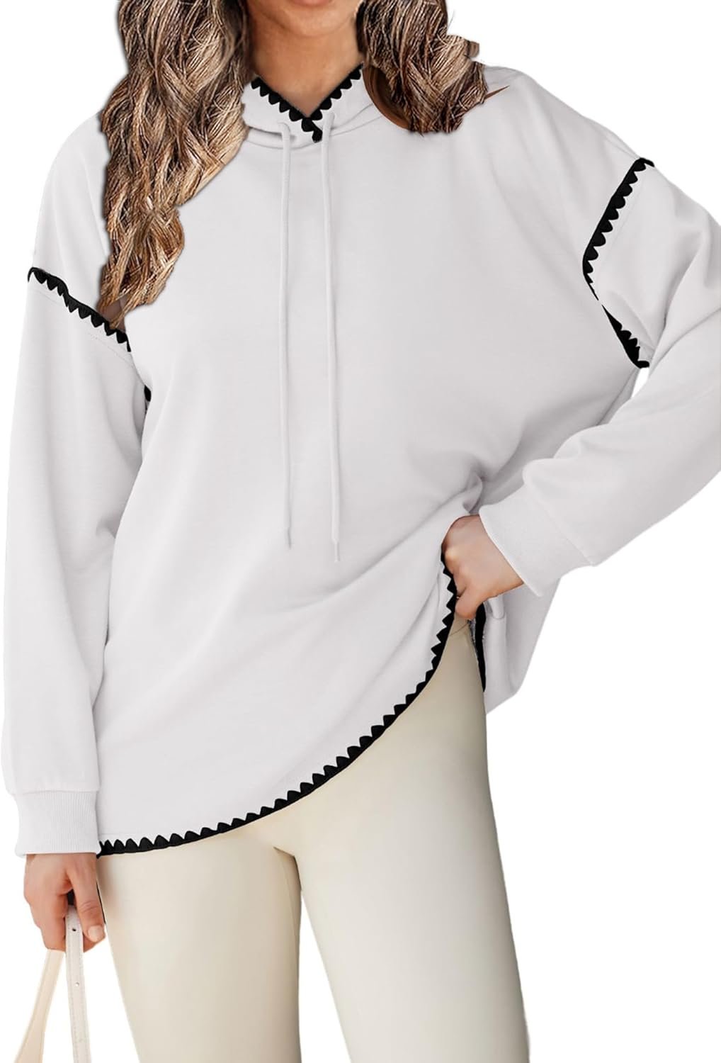 Theenkoln Womens Trendy Oversized Hoodie Long Sleeve Drop Shoulder Contrast Color Drawstring Sweatshirt Fall Fahion Pullover