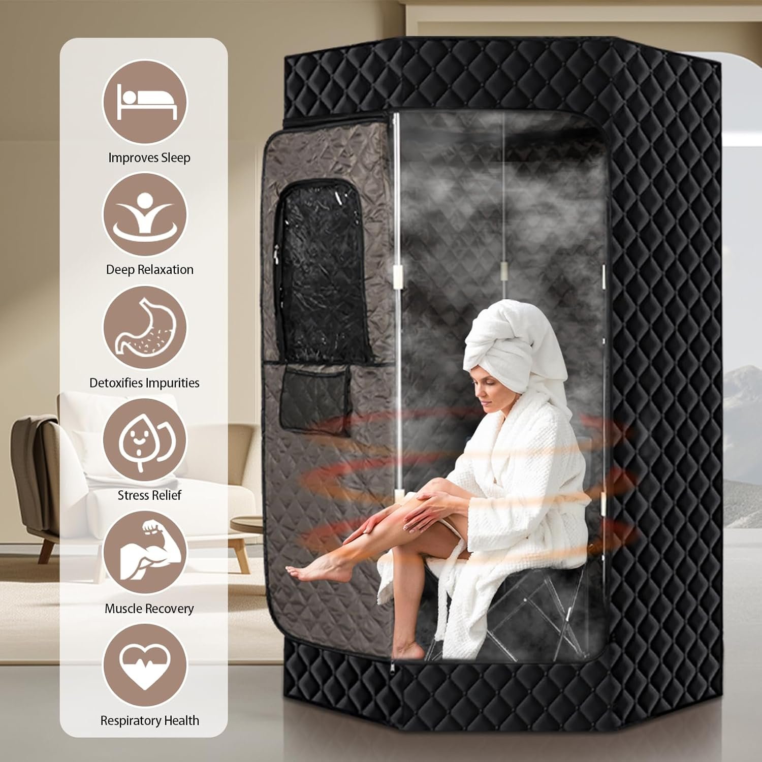 PEEKO Portable Sauna for Home,Full Size Personal Pentagon Sauna Tent Sauna Box with 4L Capacity 1500w Steamer,Foldable Chair with Side Pocket,Customized Pentagon Sweat Mat, Remote Controller 8 PEEKO Portable Sauna for Home,Full Size Personal Pentagon Sauna Tent Sauna Box with 4L Capacity 1500w Steamer,Foldable Chair with Side Pocket,Customized Pentagon Sweat Mat, Remote Controller - Image 8