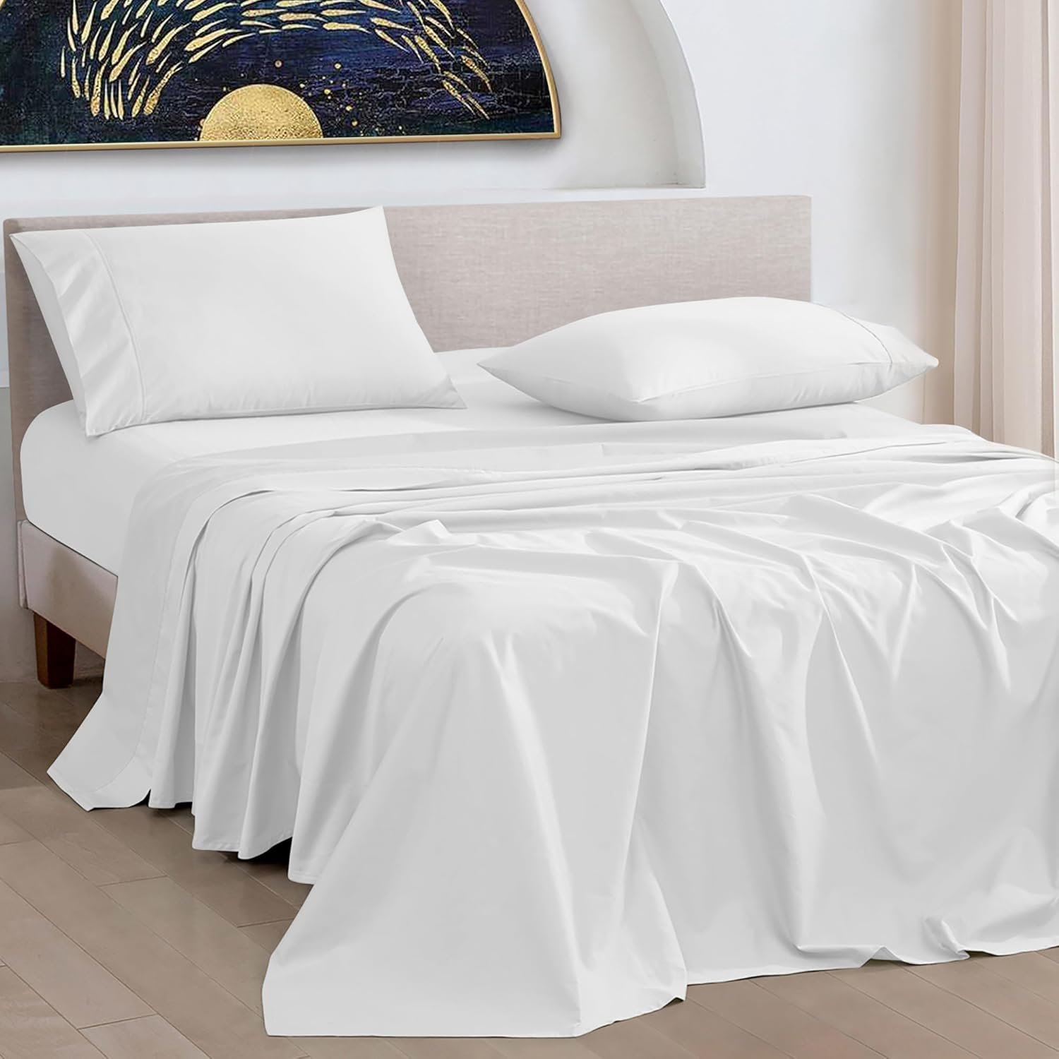 URBANHUT 1000 Thread Count Egyptian Cotton Sheets King Size, Long Staple Soft & Breathable, 4 Pc Bed Sheet Sets, Luxury Hotel Sateen Sheets Fits 16" Deep Pocket - White