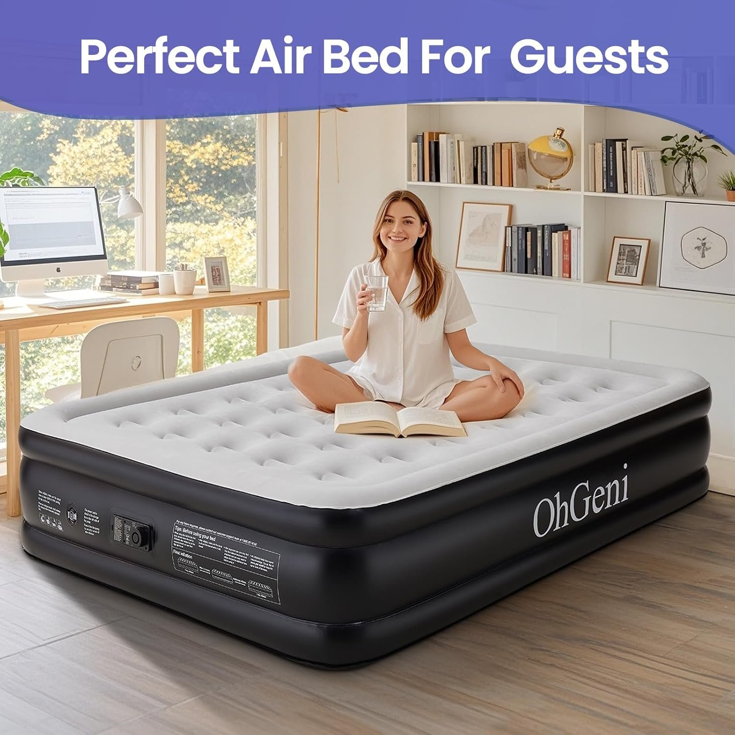 OhGeni Queen Air Mattress with Built in Pump, 18 Raised Comfort Inflatable Mattress, Quiet Surface Portable Blow Up Bed, Air Bed for Home and Guest, Colchone Inflable, 650 lbs Max 6 OhGeni Queen Air Mattress with Built in Pump, 18 Raised Comfort Inflatable Mattress, Quiet Surface Portable Blow Up Bed, Air Bed for Home and Guest, Colchone Inflable, 650 lbs Max - Image 6