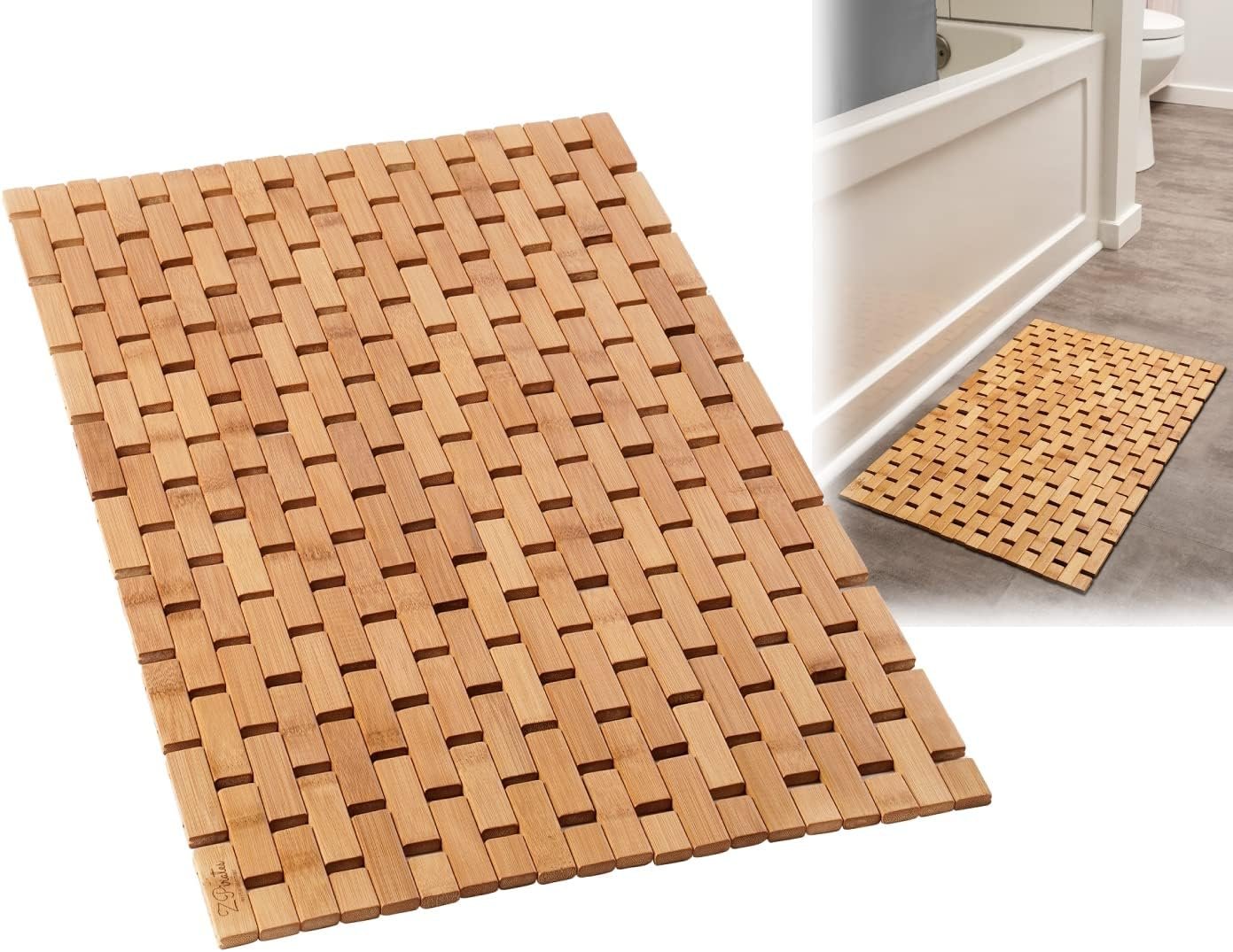 Bamboo Bath Mat for Bathroom - [24 x 16 x 0.4 Inches] Foldable Wooden Bathmat - Sauna Spa Tub Steps and Floor Accessories