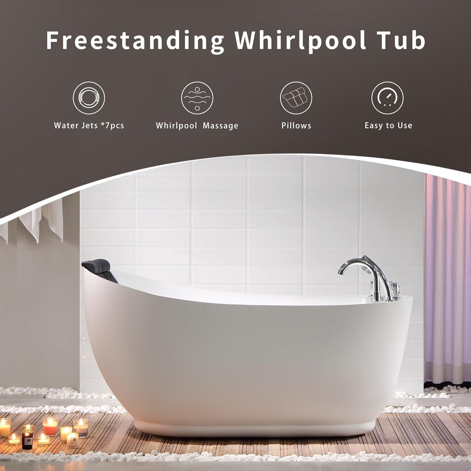 Empava 59 Inch Freestanding Whirlpool Tub - Acrylic Jetted Bathtub-Deep Concave Back, Tapered Interior,ETL Certified 4 Empava 59 Inch Freestanding Whirlpool Tub - Acrylic Jetted Bathtub-Deep Concave Back, Tapered Interior,ETL Certified - Image 4
