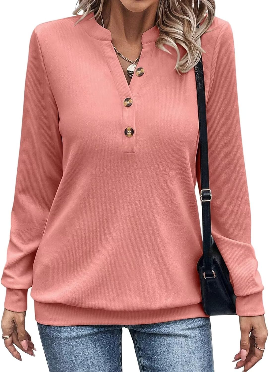 EADINVE Womens V Neck Long Sleeve Sweatshirts Half Button Lightweight Pullover Fashion Fall Clothes