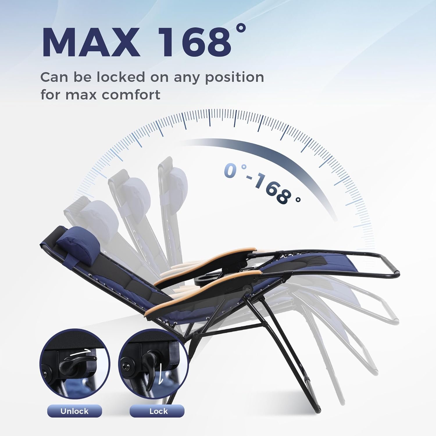 MAISON ARTS Oversize XXL Padded Zero Gravity Lawn Chair Anti Gravity Lounge Chair Foldable Recliner 30" Wide Seat Outdoor Camp Chair for Poolside Backyard Beach, Support 400LBS, Blue 6 MAISON ARTS Oversize XXL Padded Zero Gravity Lawn Chair Anti Gravity Lounge Chair Foldable Recliner 30" Wide Seat Outdoor Camp Chair for Poolside Backyard Beach, Support 400LBS, Blue - Image 6