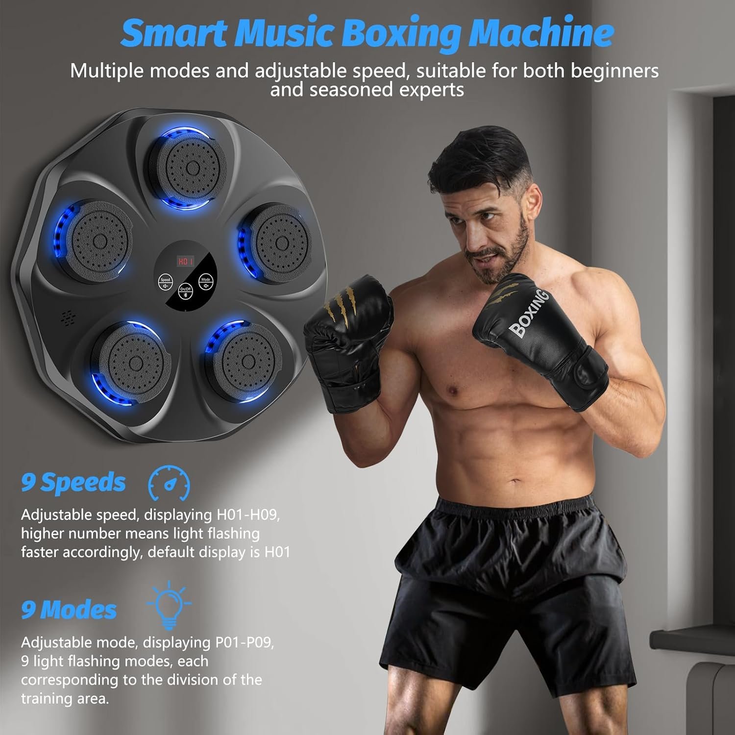 Music Boxing Machine, Interactive Punching Trainer with Boxing Gloves, Large Size Wall Mounted Electronic Boxing Target for Adults Kids, 9 Modes & 9 Speeds 2 Music Boxing Machine, Interactive Punching Trainer with Boxing Gloves, Large Size Wall Mounted Electronic Boxing Target for Adults Kids, 9 Modes & 9 Speeds - Image 2