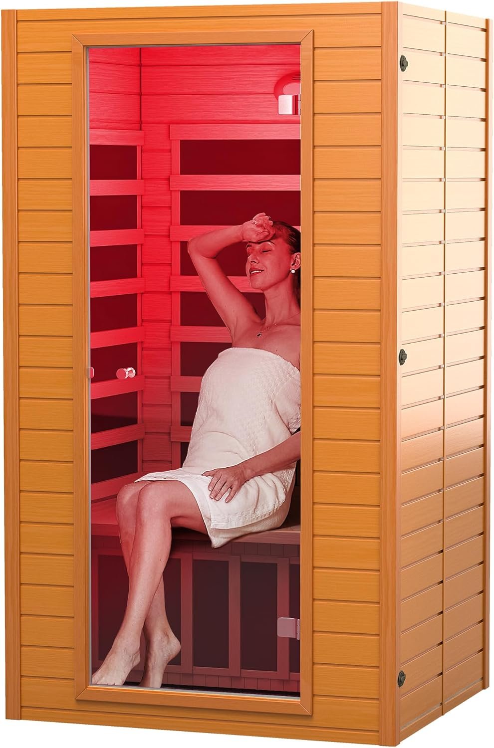 Real Relax Infrared Sauna for Home, Home Indoor Sauna for up to 2 People, with Near Zero Emf Infrared Lighting, 1640w, 9 Chromo Therapy Lights, Canadian Hemlock Wood Sauna