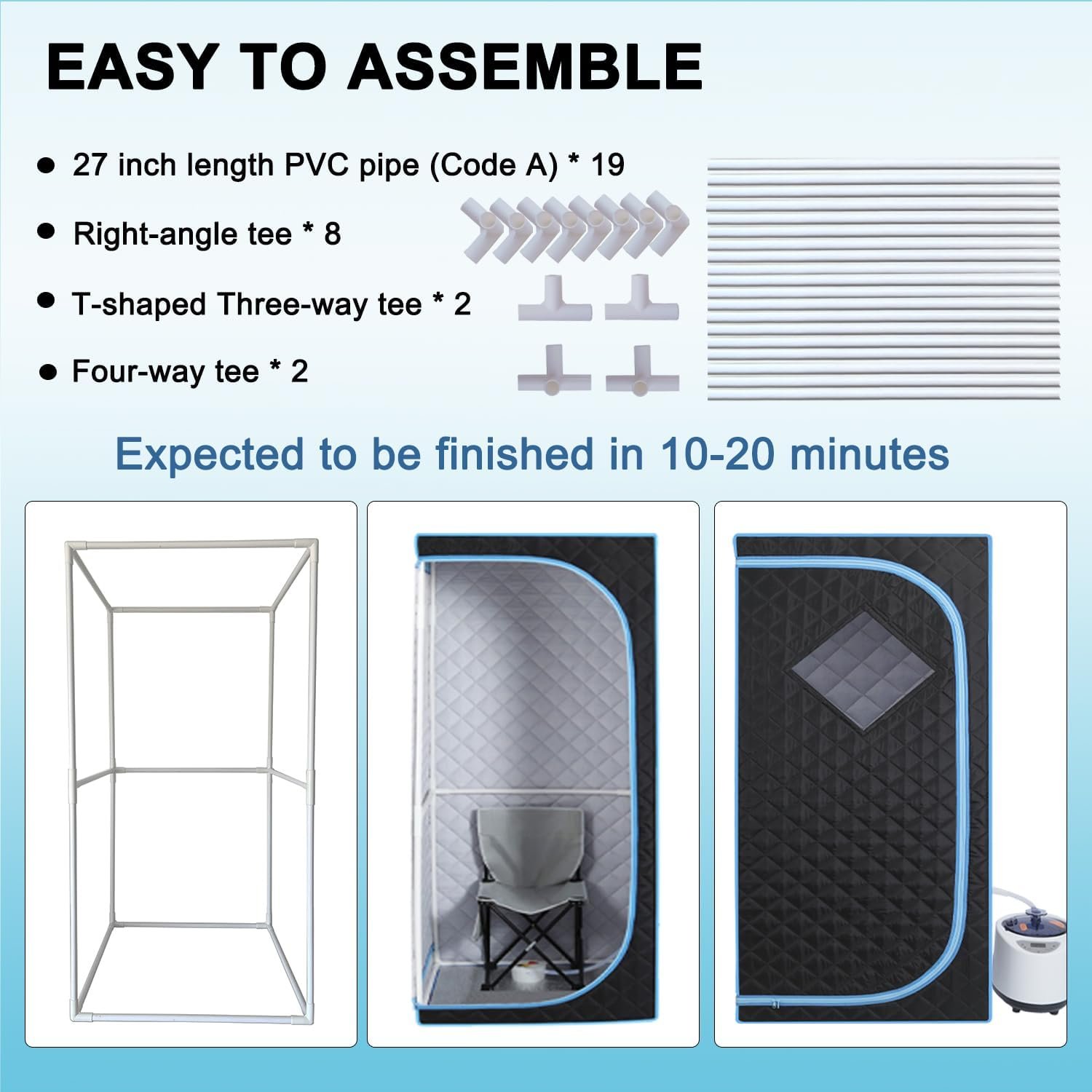 Portable Steam Sauna | Full Size Portablel Sauna Tent | Personal Home Sauna Spa | with 2.2L Water Injection Rate and 1000W Steam Generator, Portable Chair, Black (Blue Edge) 6 Portable Steam Sauna | Full Size Portablel Sauna Tent | Personal Home Sauna Spa | with 2.2L Water Injection Rate and 1000W Steam Generator, Portable Chair, Black (Blue Edge) - Image 6