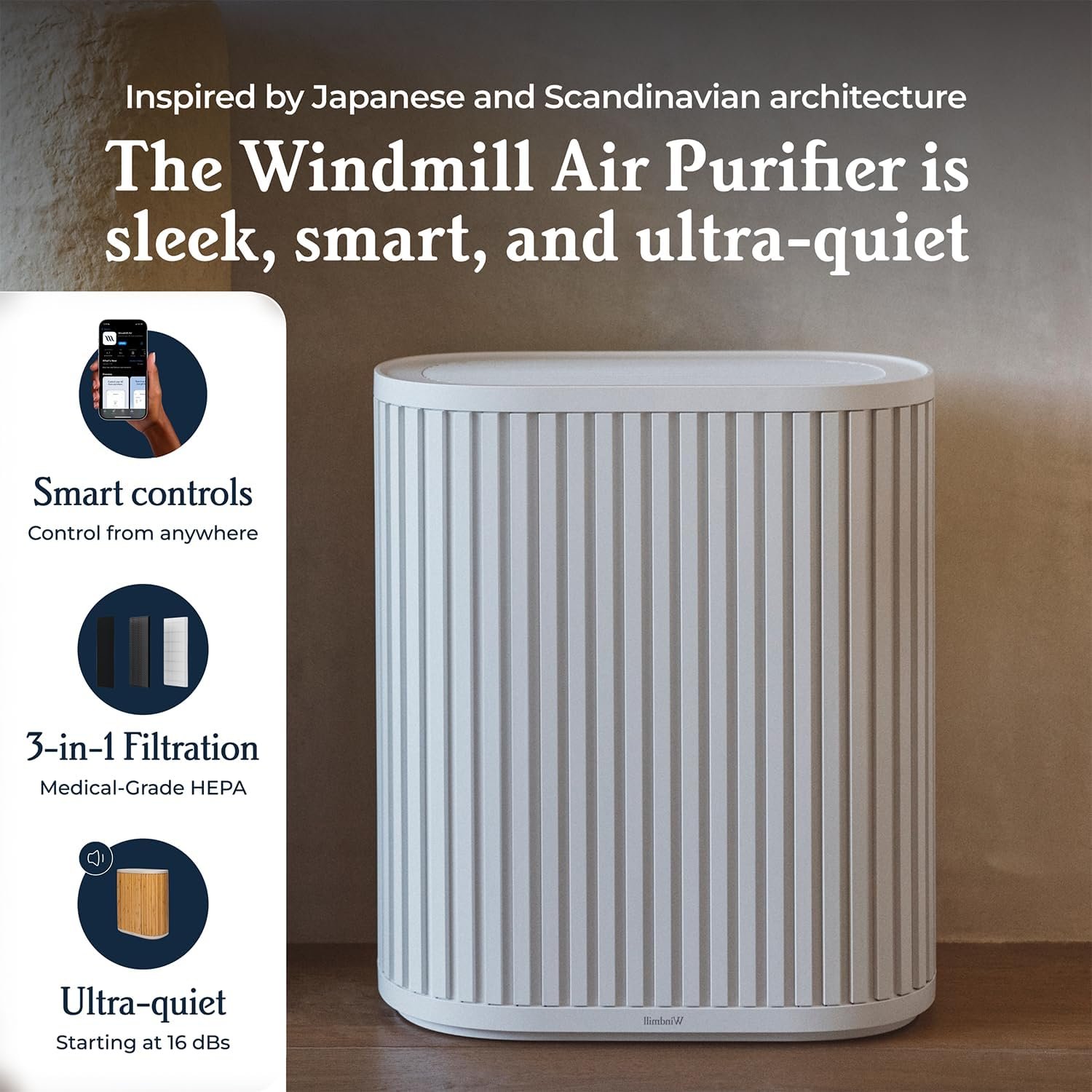Windmill Air Purifier for Home - 3-In-1 Filtration for Smoke & More - True HEPA Filter, Activated Carbon, & Pre-Filter - Covers Up To 1950 sq ft - Ultra-Quiet - App Compatible - White 3 Windmill Air Purifier for Home - 3-In-1 Filtration for Smoke & More - True HEPA Filter, Activated Carbon, & Pre-Filter - Covers Up To 1950 sq ft - Ultra-Quiet - App Compatible - White - Image 3