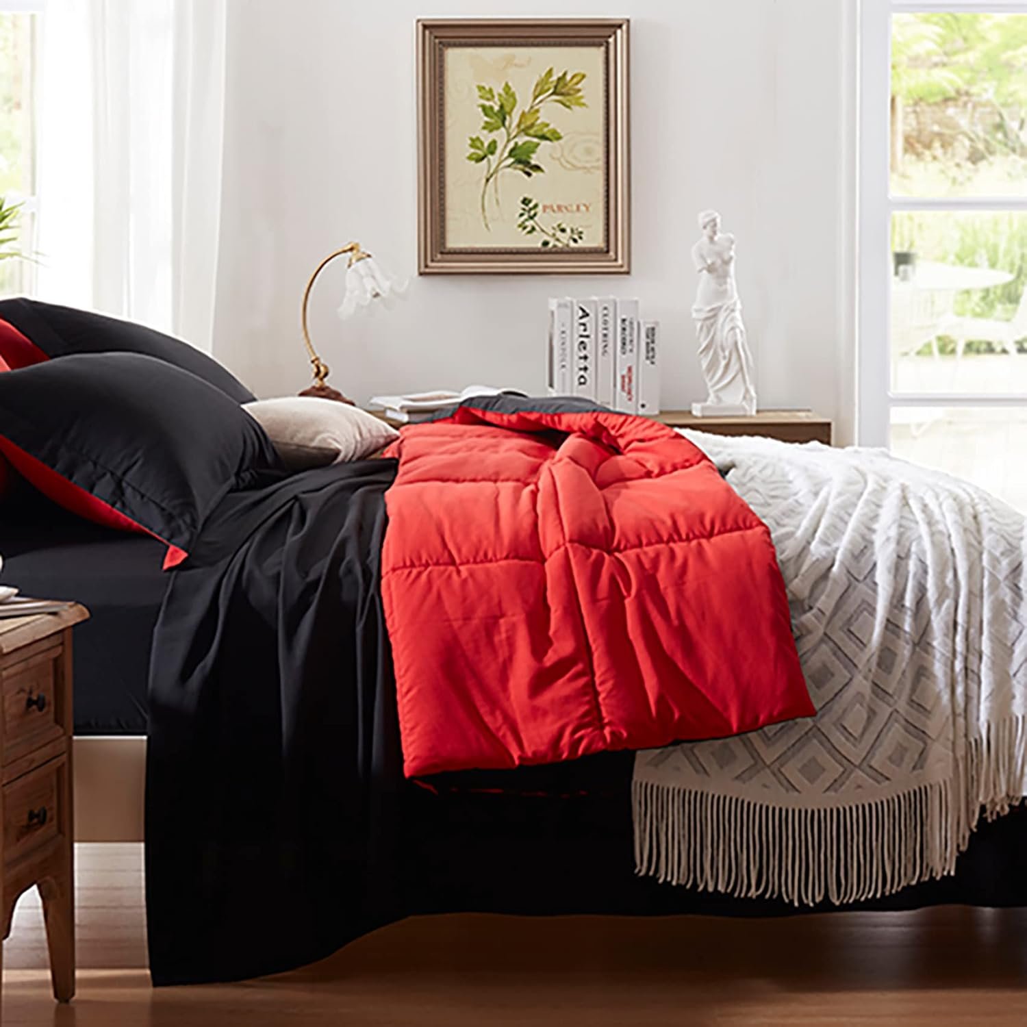 Anluoer Queen Comforter Set 7 Piece, Black Bed in a Bag with Sheets, Comforters Queen Size Bedding Sets with 1 Comforter , 2 Pillow Shams, 2 Pillowcases, 1 Flat Sheet ,1 Fitted Sheet 3 Anluoer Queen Comforter Set 7 Piece, Black Bed in a Bag with Sheets, Comforters Queen Size Bedding Sets with 1 Comforter , 2 Pillow Shams, 2 Pillowcases, 1 Flat Sheet ,1 Fitted Sheet - Image 3