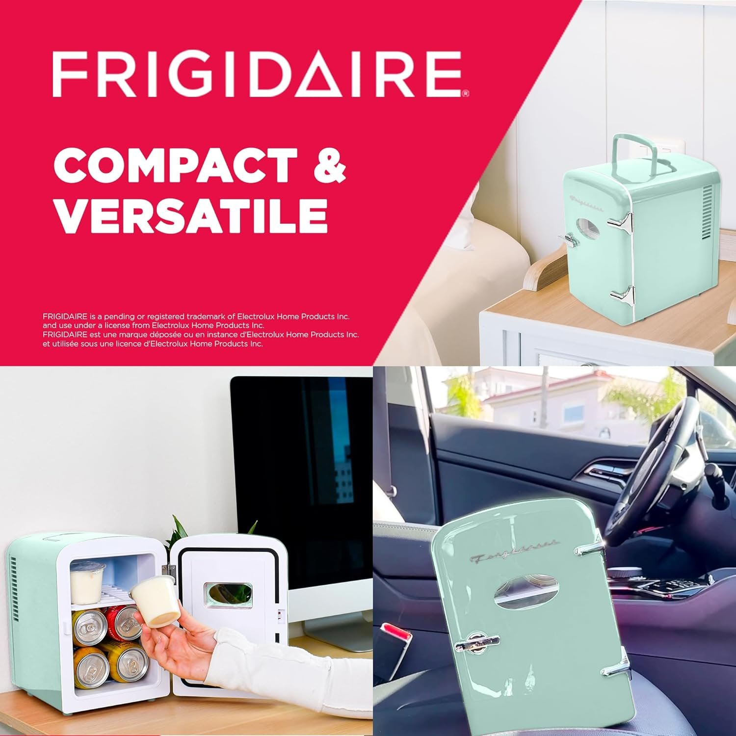 Frigidaire EFMIS129-MINT Mini Personal Fridge Cooler, 1 Gal Capacity fits Six Cans, Includes Plugs for Home Outlet & DC Charger-9.84" D x 7.09" W x 10.35" H 2 Frigidaire EFMIS129-MINT Mini Personal Fridge Cooler, 1 Gal Capacity fits Six Cans, Includes Plugs for Home Outlet & DC Charger-9.84" D x 7.09" W x 10.35" H - Image 2