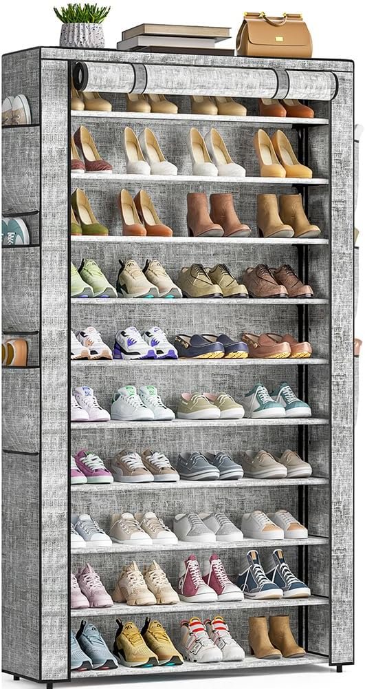 Shoe Rack 10Tier Large Capacity 50-56Pairs Beautiful Tall Shoe Shelf Free Standing Storage Cabinet Entryway Closet