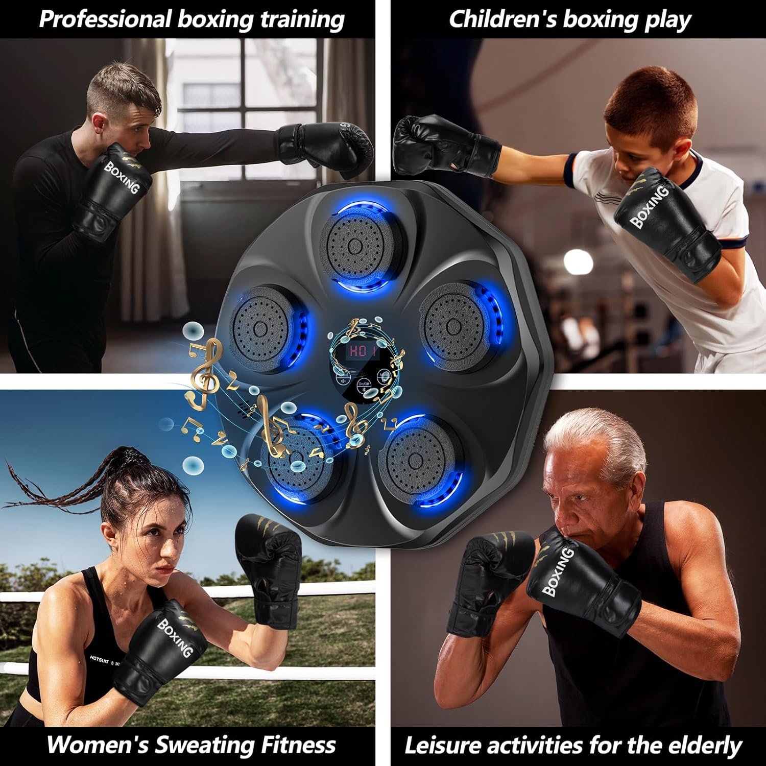 Music Boxing Machine, Interactive Punching Trainer with Boxing Gloves, Large Size Wall Mounted Electronic Boxing Target for Adults Kids, 9 Modes & 9 Speeds 7 Music Boxing Machine, Interactive Punching Trainer with Boxing Gloves, Large Size Wall Mounted Electronic Boxing Target for Adults Kids, 9 Modes & 9 Speeds - Image 7