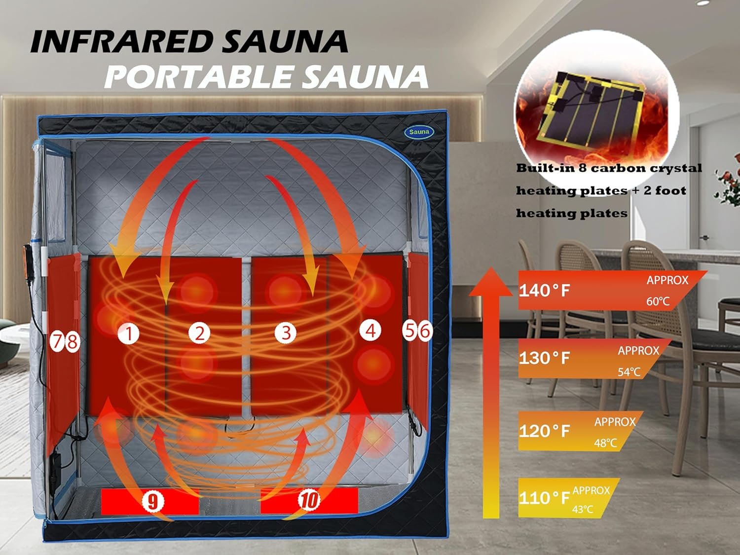 2 Person Infrared Sauna | Full Size Portable Sauna Tent | FAR Infrared Sauna for Home, 1,350watt, Home Saunas with Heating Foot Pad*2, Portable Chair*2, (L56.7 x W31.5 x H59.4, Black) 3 2 Person Infrared Sauna | Full Size Portable Sauna Tent | FAR Infrared Sauna for Home, 1,350watt, Home Saunas with Heating Foot Pad*2, Portable Chair*2, (L56.7 x W31.5 x H59.4, Black) - Image 3