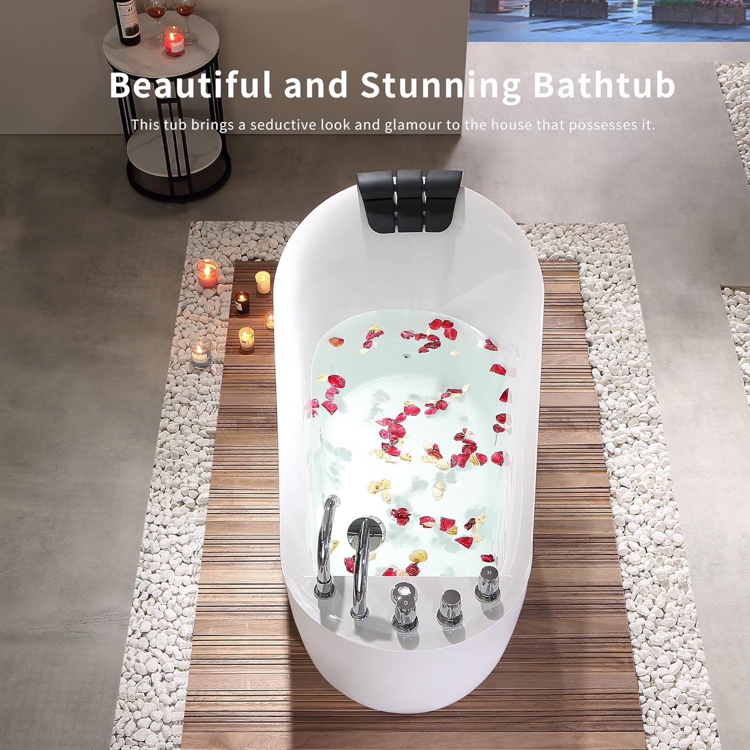 Empava 59 Inch Freestanding Whirlpool Tub - Acrylic Jetted Bathtub-Deep Concave Back, Tapered Interior,ETL Certified 3 Empava 59 Inch Freestanding Whirlpool Tub - Acrylic Jetted Bathtub-Deep Concave Back, Tapered Interior,ETL Certified - Image 3