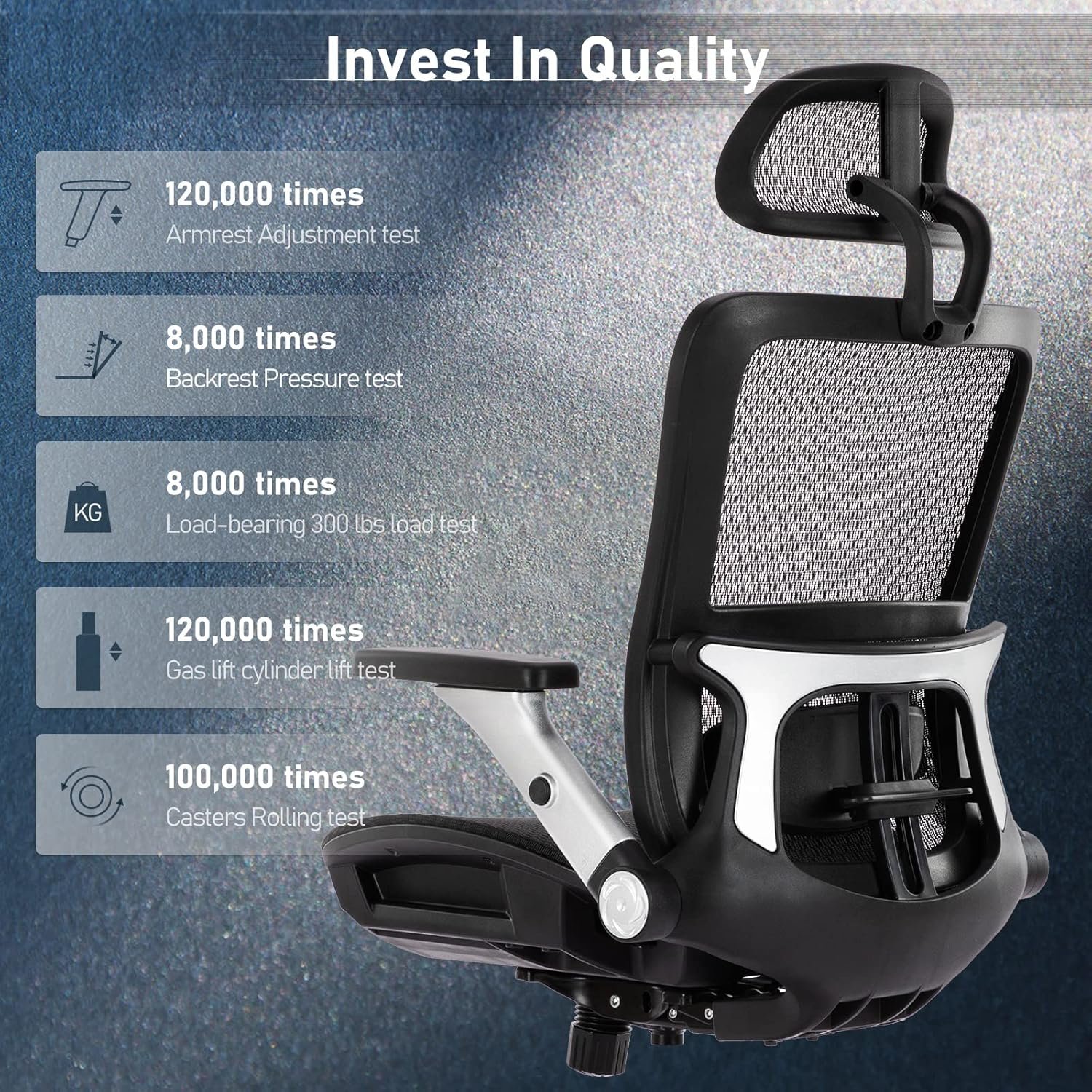 COLAMY Ergonomic Mesh Office Chair with Footrest, High Back Computer Executive Desk Chair with Headrest and 4D Flip-up Armrests, Adjustable Tilt Lock and Lumbar Support-Black 8 COLAMY Ergonomic Mesh Office Chair with Footrest, High Back Computer Executive Desk Chair with Headrest and 4D Flip-up Armrests, Adjustable Tilt Lock and Lumbar Support-Black - Image 8