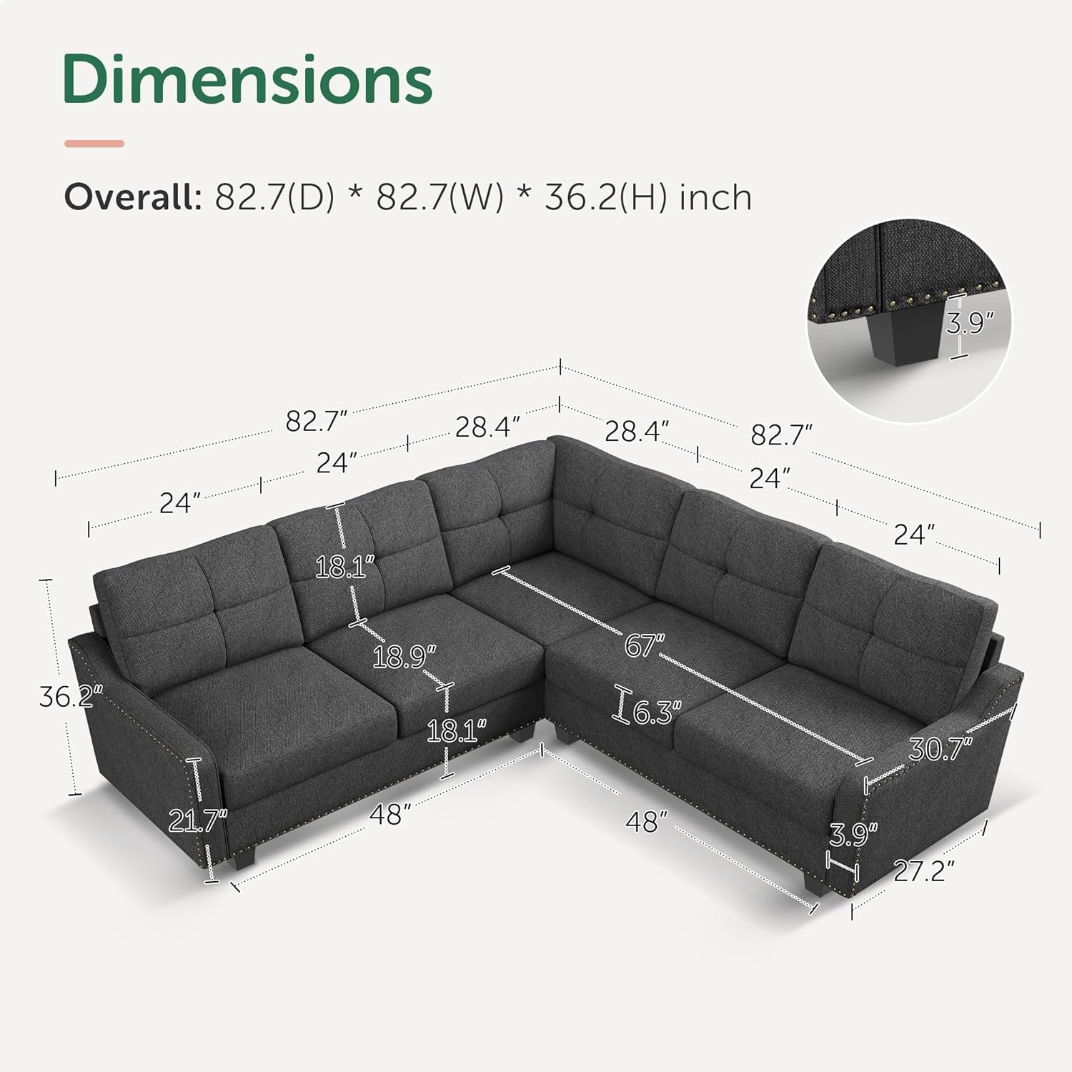 HONBAY Convertible Sectional Sofa L Shaped Couch for Small Apartment Reversible Sectional Couches for Living Room,Dark Grey 2 HONBAY Convertible Sectional Sofa L Shaped Couch for Small Apartment Reversible Sectional Couches for Living Room,Dark Grey - Image 2