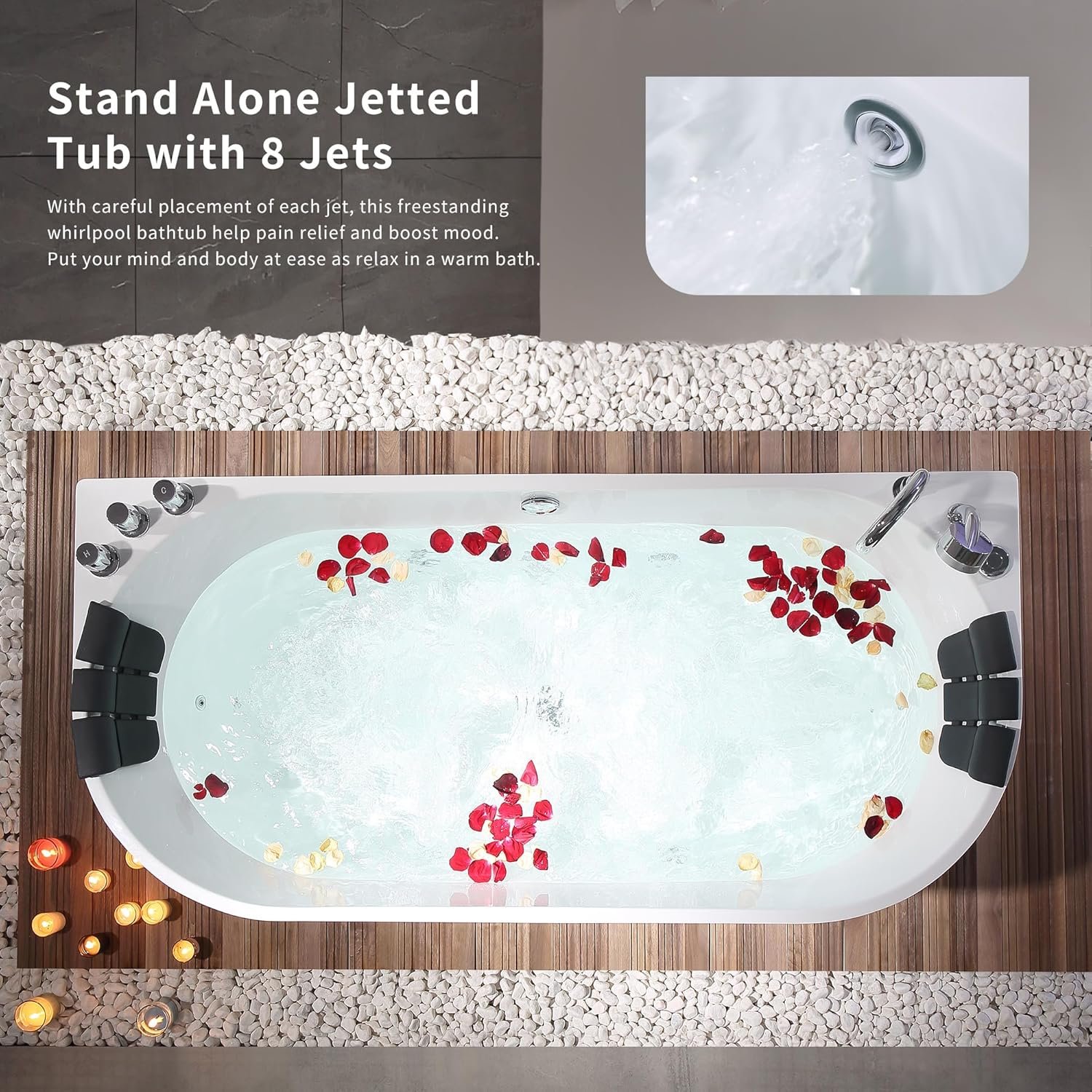 Empava Freestanding Whirlpool Bathtub,Acrylic 8 Hydromassage Jets Tub 59 inch 6 Empava Freestanding Whirlpool Bathtub,Acrylic 8 Hydromassage Jets Tub 59 inch - Image 6
