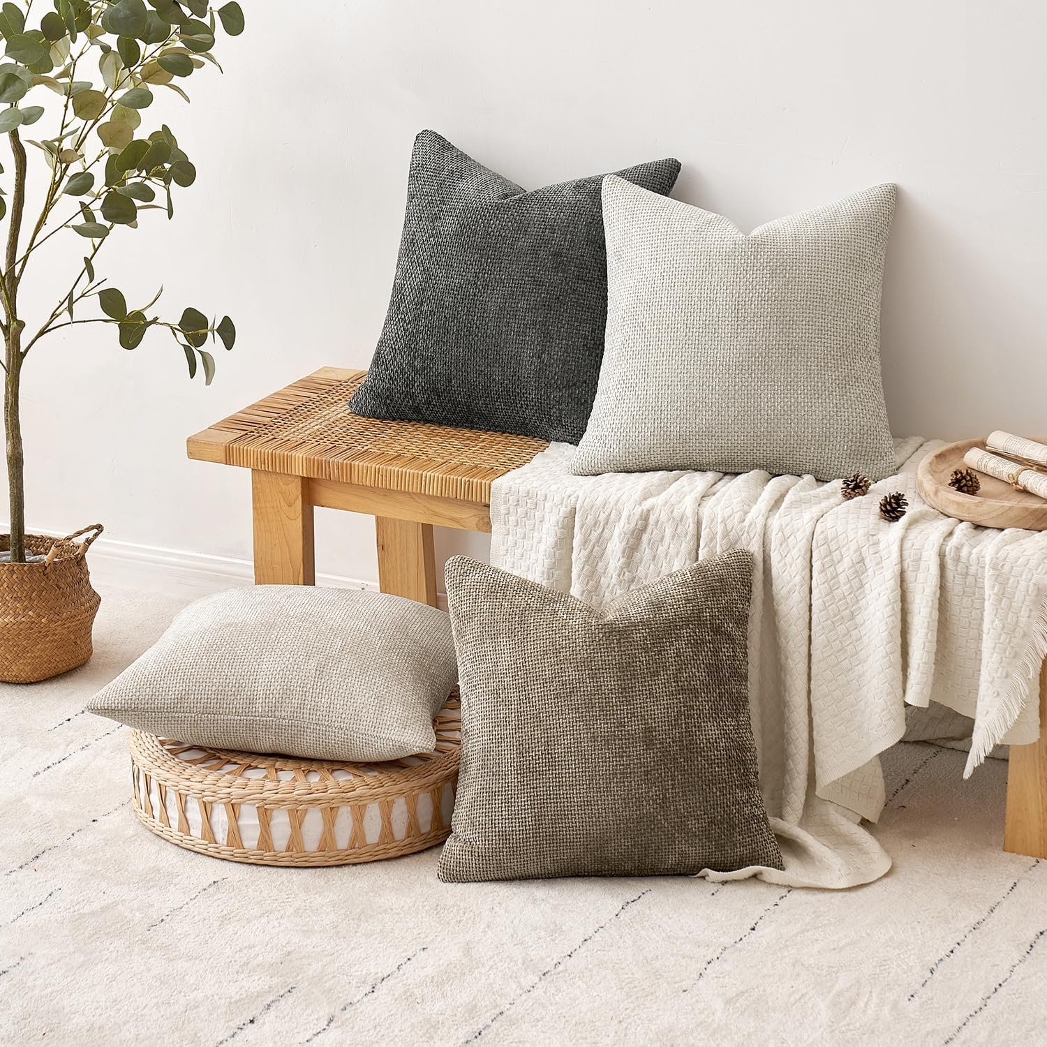 MIULEE Pack of 4 Couch Throw Pillow Covers 18x18 Inch Neutral Soft Decorative Chenille Pillow Covers Farmhouse Boho Cushion Covers for Mid Century Modern Home Decor Sofa Bedroom Living Room 4 MIULEE Pack of 4 Couch Throw Pillow Covers 18x18 Inch Neutral Soft Decorative Chenille Pillow Covers Farmhouse Boho Cushion Covers for Mid Century Modern Home Decor Sofa Bedroom Living Room - Image 4