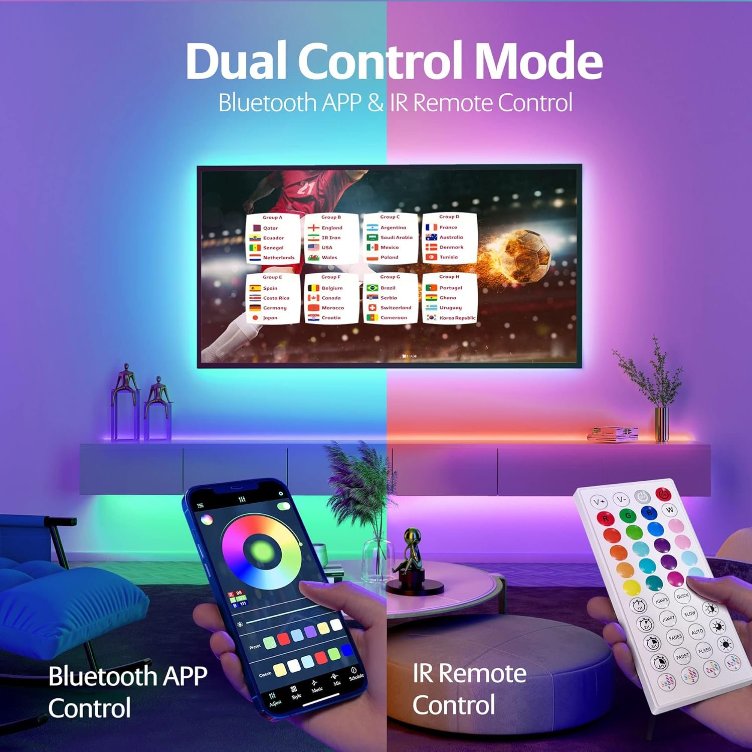 KEELIXIN 65.6ft LED Lights for Bedroom, Music Sync RGB LED Strip Lights with APP & Remote Control, Luces LED para Cuarto, Bluetooth LED Lights for Room, Home Decoration 3 KEELIXIN 65.6ft LED Lights for Bedroom, Music Sync RGB LED Strip Lights with APP & Remote Control, Luces LED para Cuarto, Bluetooth LED Lights for Room, Home Decoration - Image 3