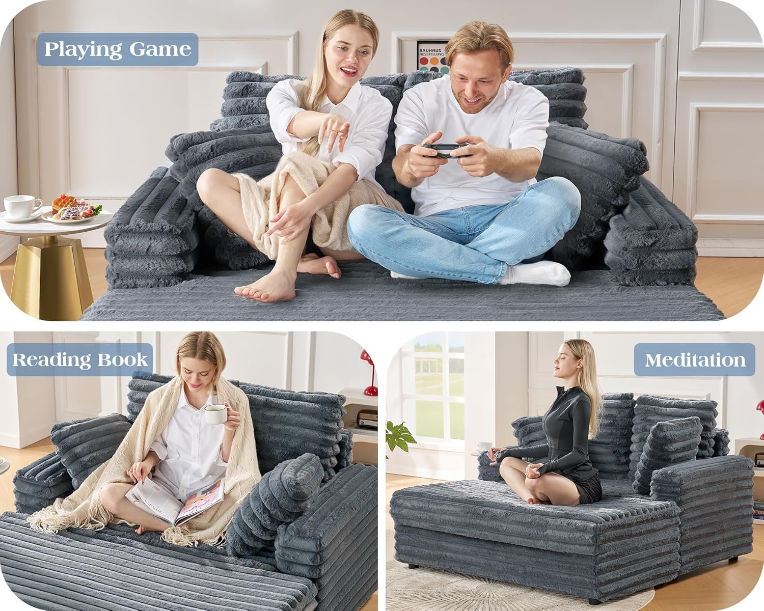 VanAcc 53 Inch Upholstered Chaise Lounge, Plush Sleeper Chair with Throw Pillows and Armrests, Sofa Bed Indoor for Living Room, Grey 7 VanAcc 53 Inch Upholstered Chaise Lounge, Plush Sleeper Chair with Throw Pillows and Armrests, Sofa Bed Indoor for Living Room, Grey - Image 7