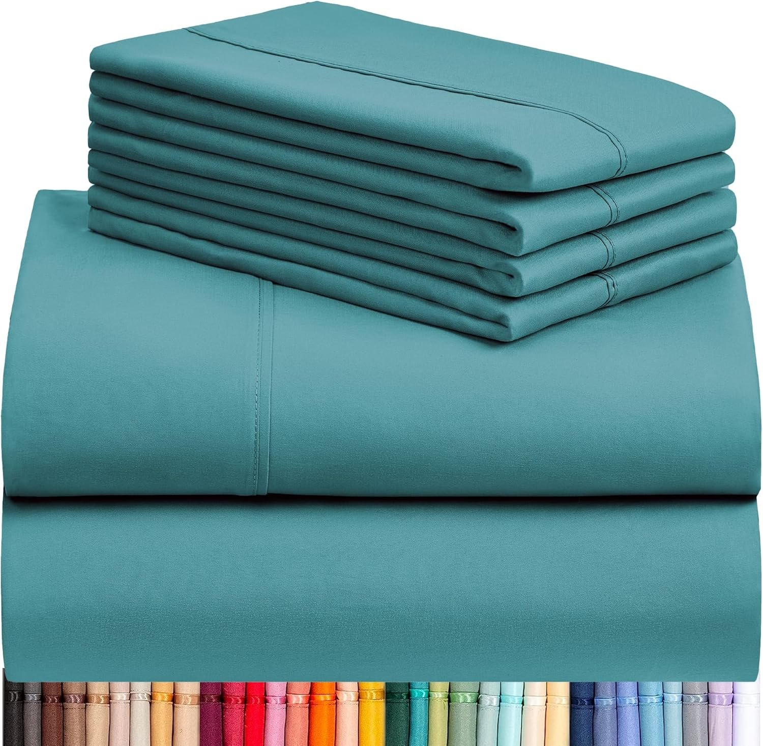 LuxClub 4 PC Queen Sheet Set, Breathable Luxury Bed Sheets, Deep Pockets 18" Wrinkle Free Cooling Sheets Machine Washable Hotel Bedding Silky Soft - Teal Queen