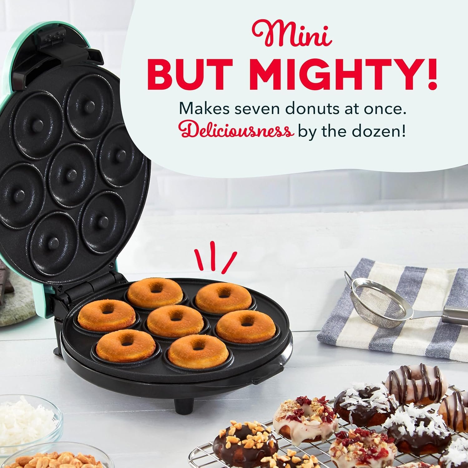DASH Mini Donut Maker Machine for Kid-Friendly Breakfast, Snacks, Desserts & More with Non-stick Surface, Makes 7 Doughnuts - Aqua 2 DASH Mini Donut Maker Machine for Kid-Friendly Breakfast, Snacks, Desserts & More with Non-stick Surface, Makes 7 Doughnuts - Aqua - Image 2