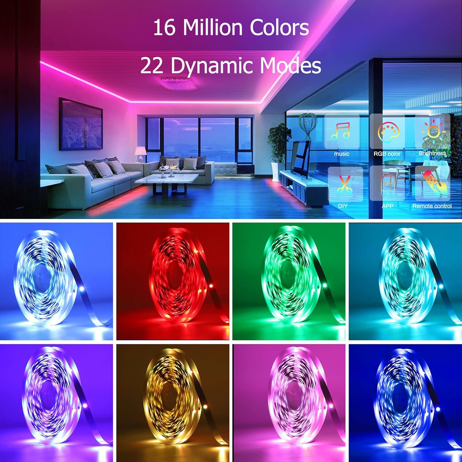 KEELIXIN 65.6ft LED Lights for Bedroom, Music Sync RGB LED Strip Lights with APP & Remote Control, Luces LED para Cuarto, Bluetooth LED Lights for Room, Home Decoration 2 KEELIXIN 65.6ft LED Lights for Bedroom, Music Sync RGB LED Strip Lights with APP & Remote Control, Luces LED para Cuarto, Bluetooth LED Lights for Room, Home Decoration - Image 2