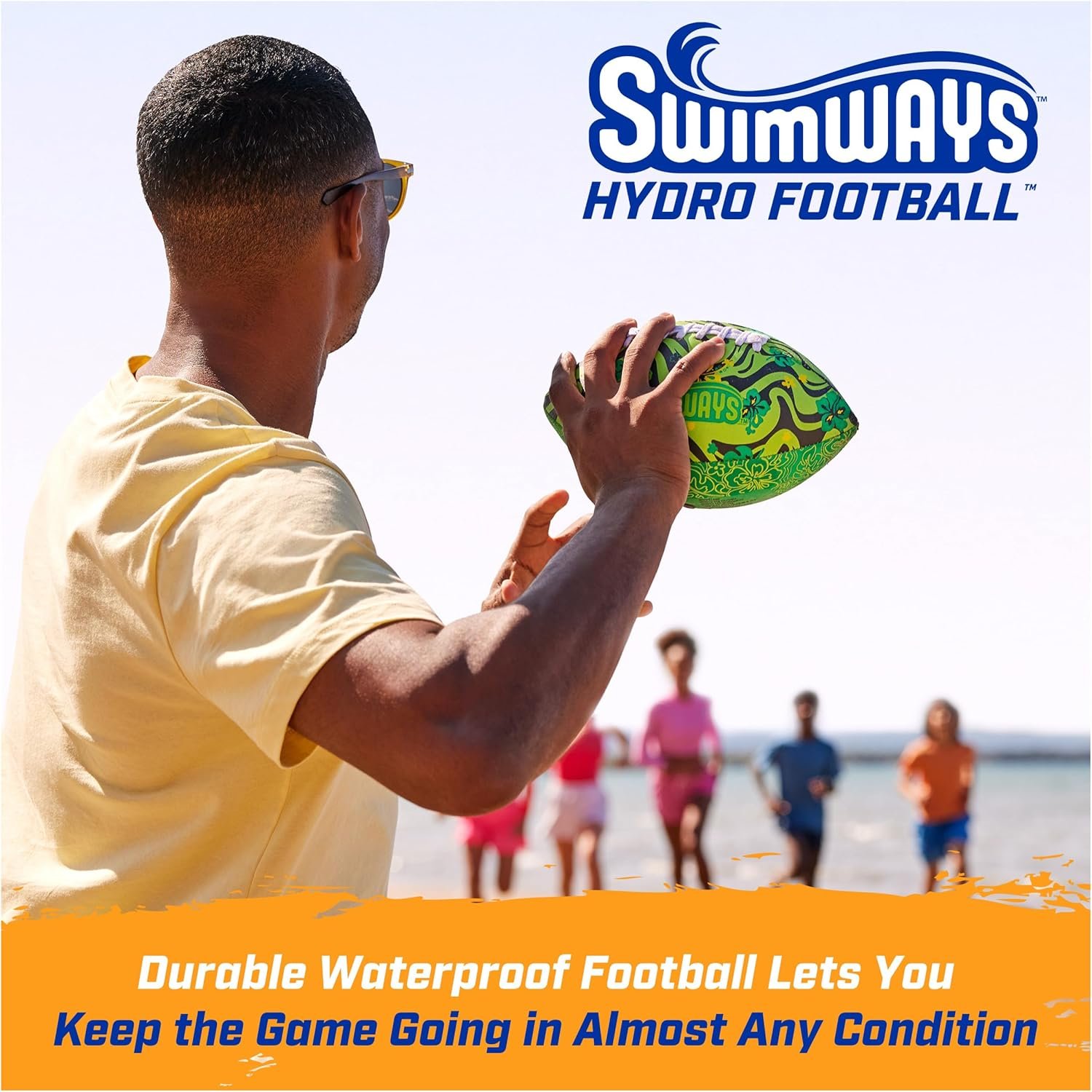SwimWays Hydro Waterproof Football, Outdoor Games for Adults and Kids, Swimming Pool Accessories and Pool Party Games,9.25 Inches, Blue 2 SwimWays Hydro Waterproof Football, Outdoor Games for Adults and Kids, Swimming Pool Accessories and Pool Party Games,9.25 Inches, Blue - Image 2
