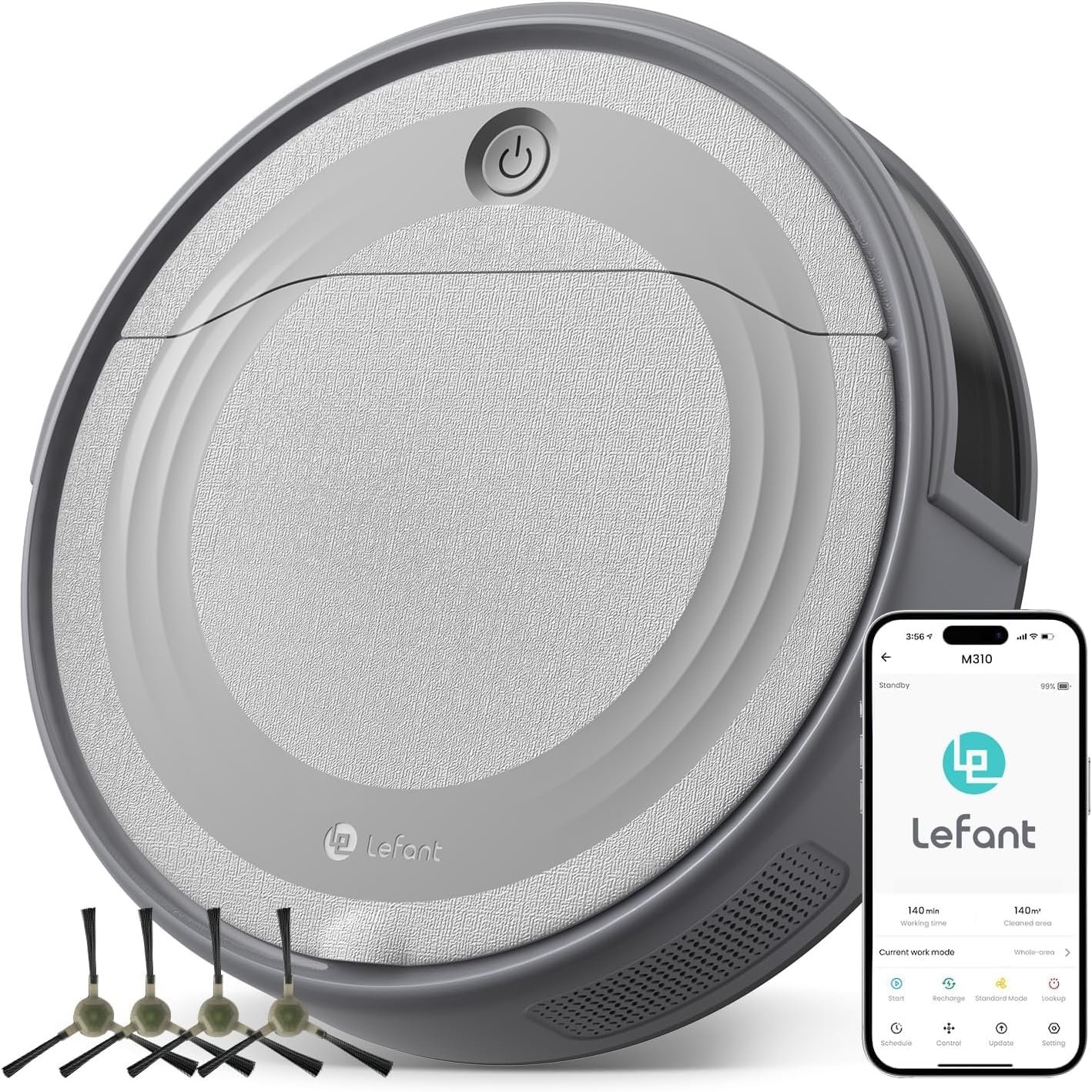 Lefant M310 Robot Vacuum Cleaner– 4500Pa Suction, Ultra-Slim & Quiet, PreciSense Obstacle Avoidance, WiFi/App/Voice Control, 160-Min Runtime, Self-Charging – Ideal for Pet Hair & Hard Floors (Gray)