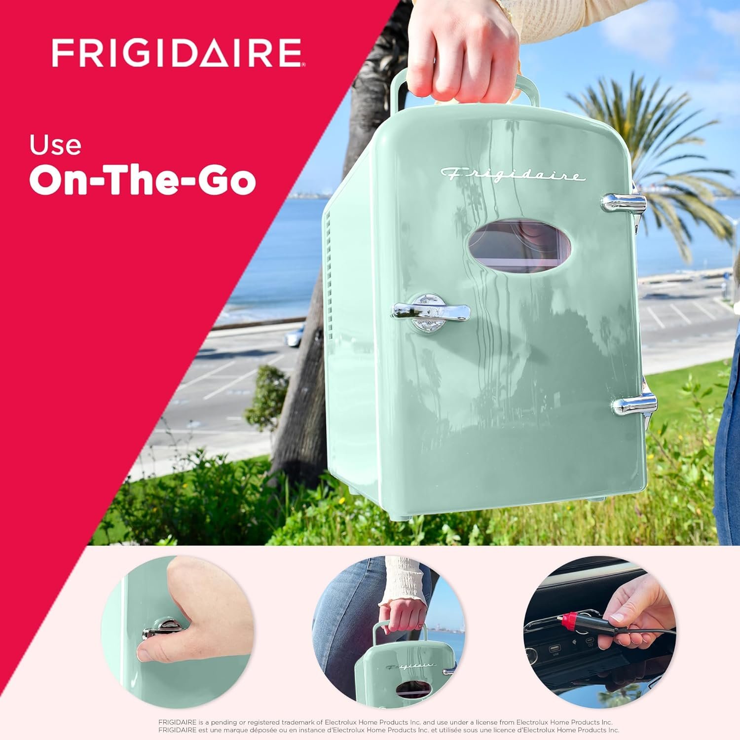 Frigidaire EFMIS129-MINT Mini Personal Fridge Cooler, 1 Gal Capacity fits Six Cans, Includes Plugs for Home Outlet & DC Charger-9.84" D x 7.09" W x 10.35" H 5 Frigidaire EFMIS129-MINT Mini Personal Fridge Cooler, 1 Gal Capacity fits Six Cans, Includes Plugs for Home Outlet & DC Charger-9.84" D x 7.09" W x 10.35" H - Image 5