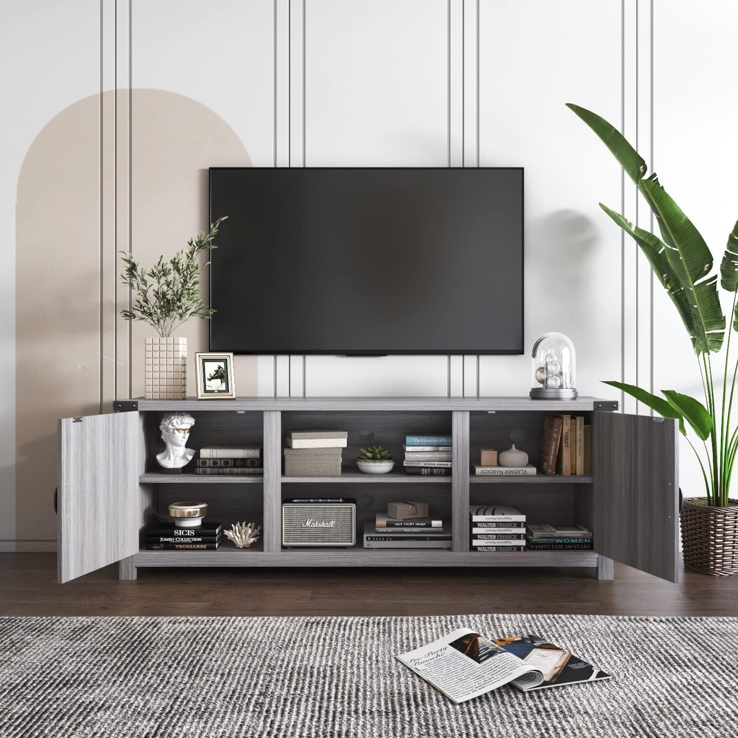 YESHOMY Modern Farmhouse TV Stand with Two Barn Doors and Storage Cabinets for Televisions up to 65+ Inch, Entertainment Center Console Table, Media Furniture for Living Room, 58 Inch, Gray Wash 3 YESHOMY Modern Farmhouse TV Stand with Two Barn Doors and Storage Cabinets for Televisions up to 65+ Inch, Entertainment Center Console Table, Media Furniture for Living Room, 58 Inch, Gray Wash - Image 3