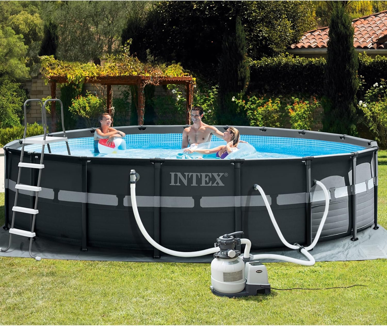 Intex Ultra XTR Framed Swimming Pool, Above Ground 18' x 52" Round Pool Set with 700 GPH Filter Pump and Robot Pool Vacuum Cleaner with 21 Inch Hose 8 Intex Ultra XTR Framed Swimming Pool, Above Ground 18' x 52" Round Pool Set with 700 GPH Filter Pump and Robot Pool Vacuum Cleaner with 21 Inch Hose - Image 8