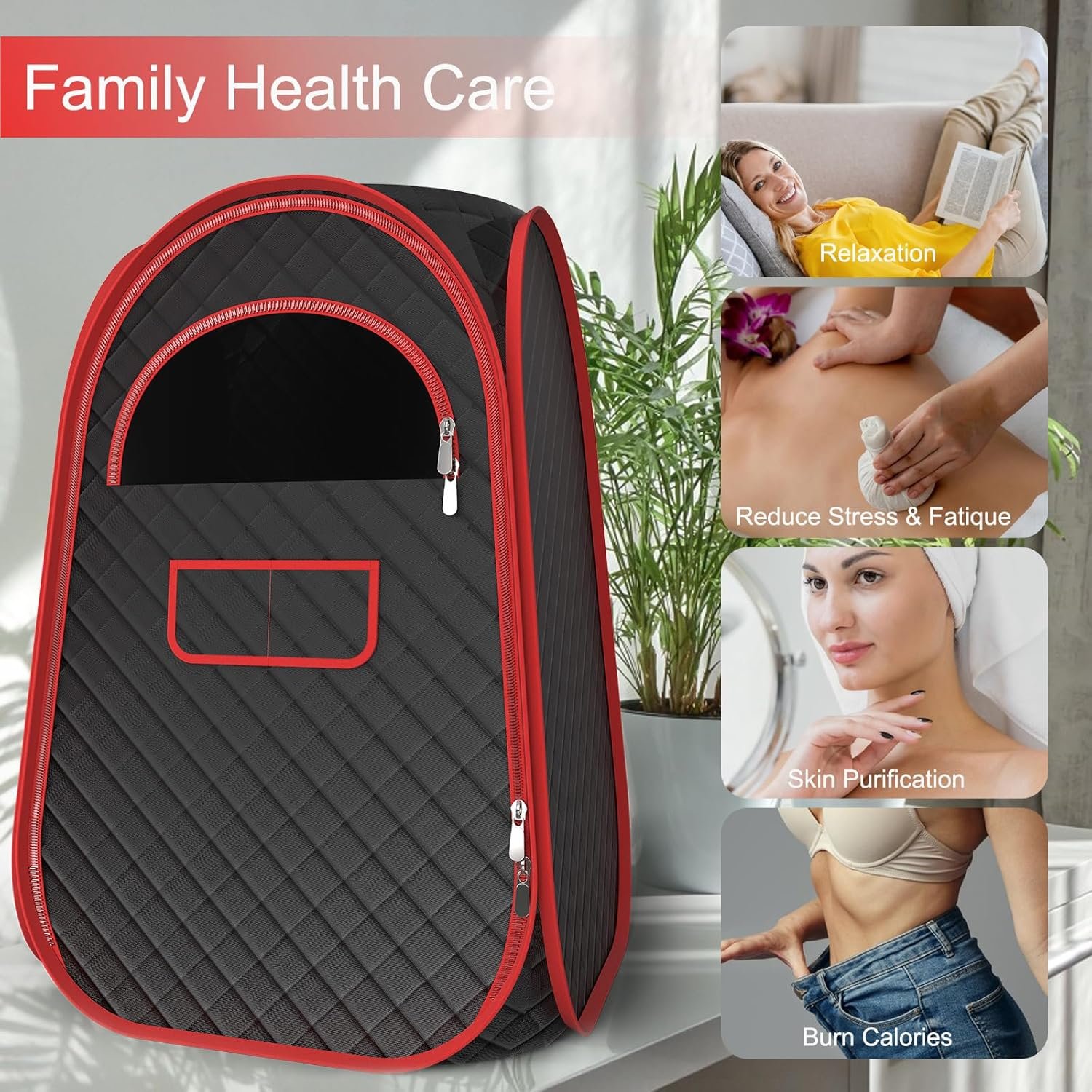 Portable Sauna Box - Portable Steam Sauna for Home with 2.6L 1200W Steamer, 99 Minute Timer, 9 Levels Temperature Settings, Remote Control and Folding Chair for Sauna Box, Red 6 Portable Sauna Box - Portable Steam Sauna for Home with 2.6L 1200W Steamer, 99 Minute Timer, 9 Levels Temperature Settings, Remote Control and Folding Chair for Sauna Box, Red - Image 6