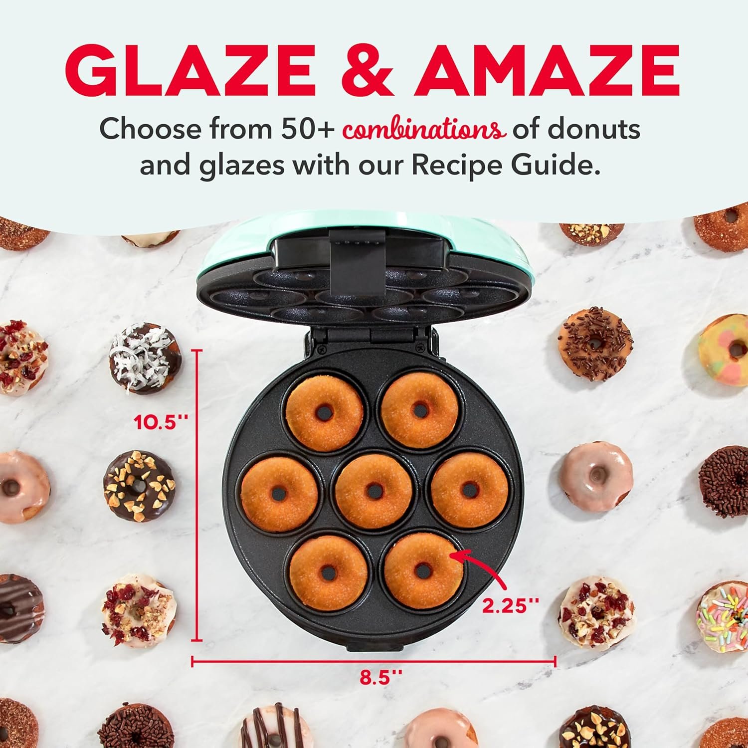 DASH Mini Donut Maker Machine for Kid-Friendly Breakfast, Snacks, Desserts & More with Non-stick Surface, Makes 7 Doughnuts - Aqua 5 DASH Mini Donut Maker Machine for Kid-Friendly Breakfast, Snacks, Desserts & More with Non-stick Surface, Makes 7 Doughnuts - Aqua - Image 5